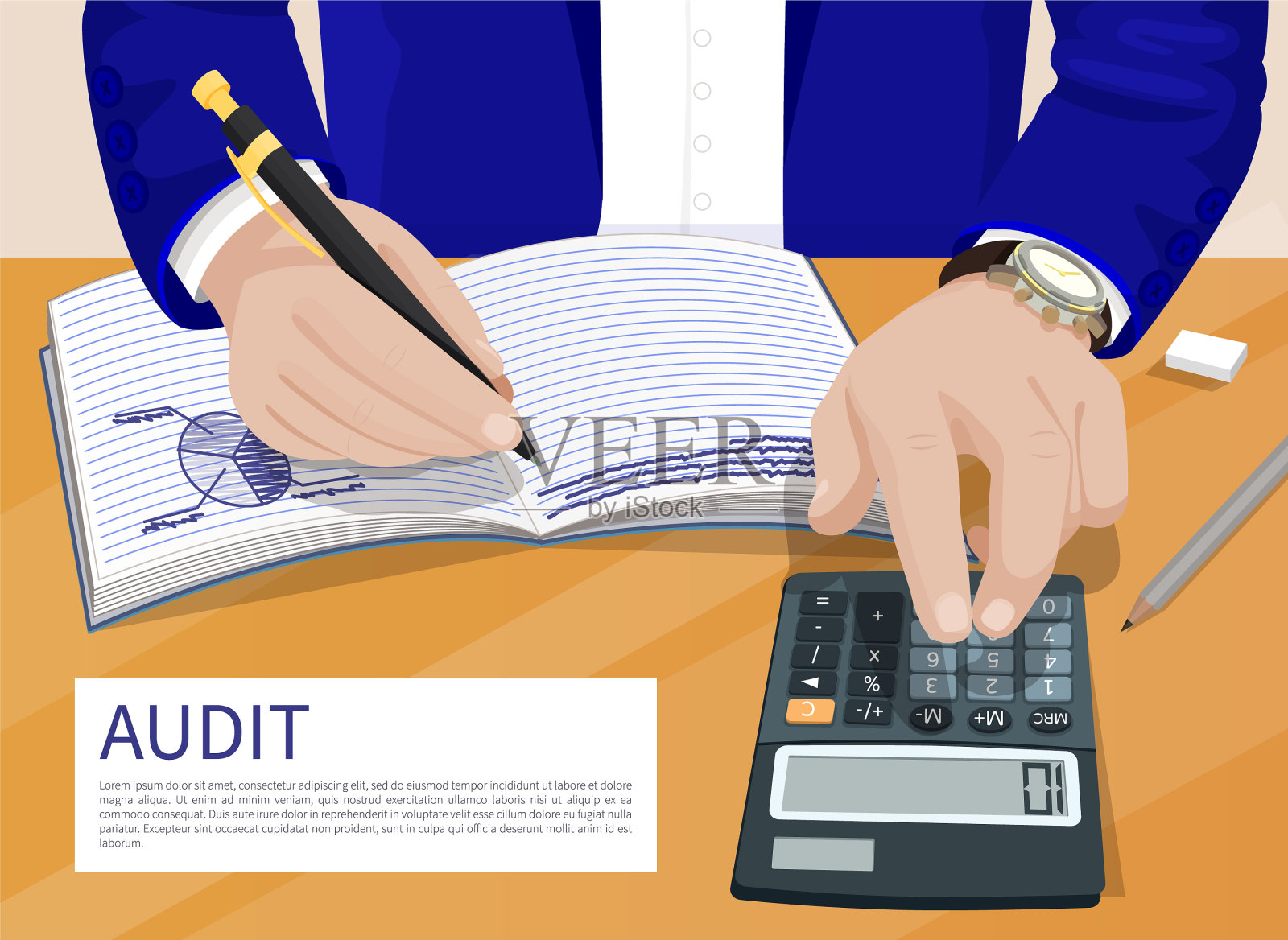 审计海报人计算器插画图片素材