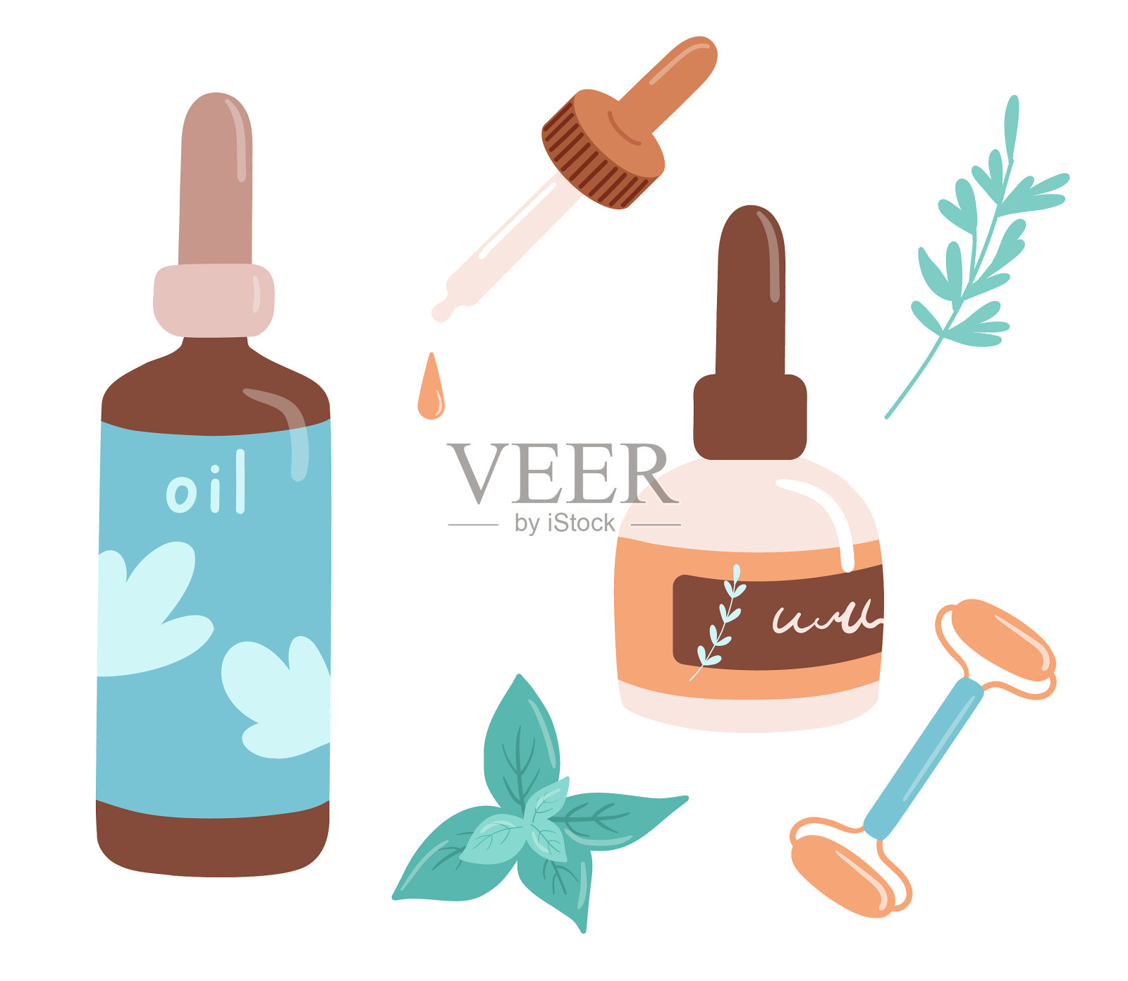 护肤产品油和脸插画图片素材