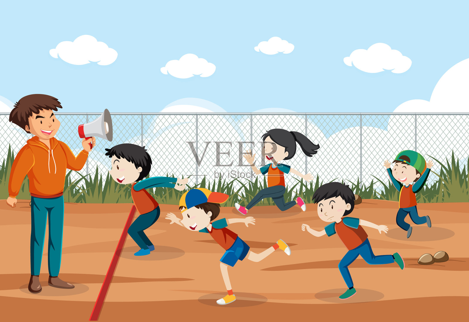 孩子们在玩红灯绿灯的游戏插画图片素材