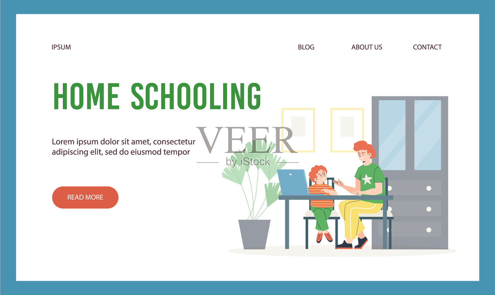 家庭教育网站与父亲和孩子插画图片素材