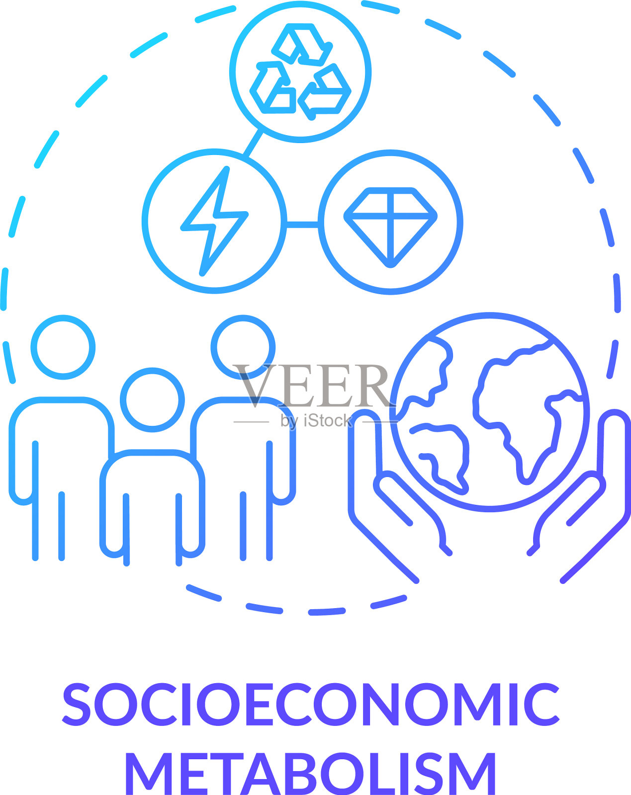 社会经济代谢蓝梯度概念插画图片素材