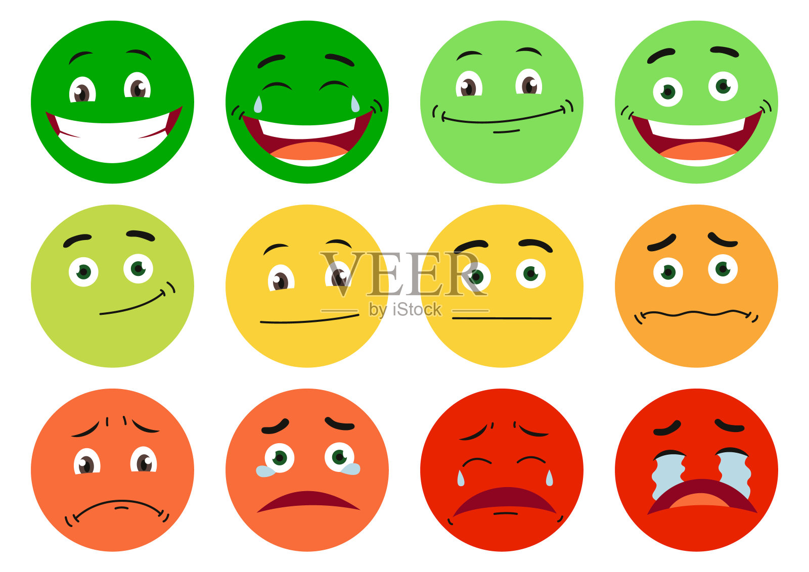 情感的规模。颜色计从红色到绿色的情绪。面图标。以情绪的形式反馈。用户体验。消费者与彩色部分的回顾插画图片素材