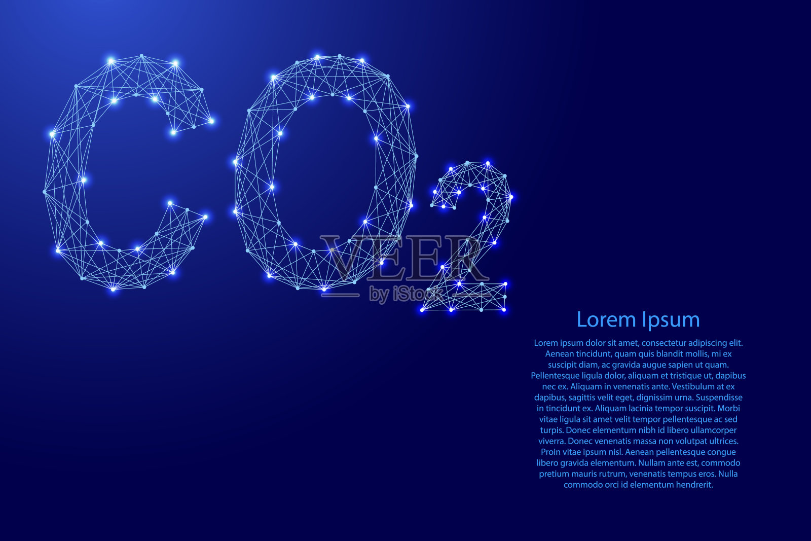 二氧化碳排放，二氧化碳污染，生态，环境，从未来的多边形蓝色线条和发光的星星横幅，海报，贺卡，矢量插图。插画图片素材