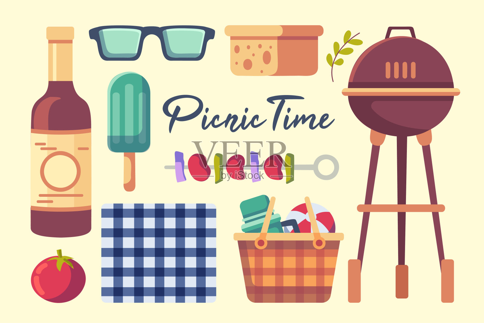 烧烤野餐套装插画图片素材