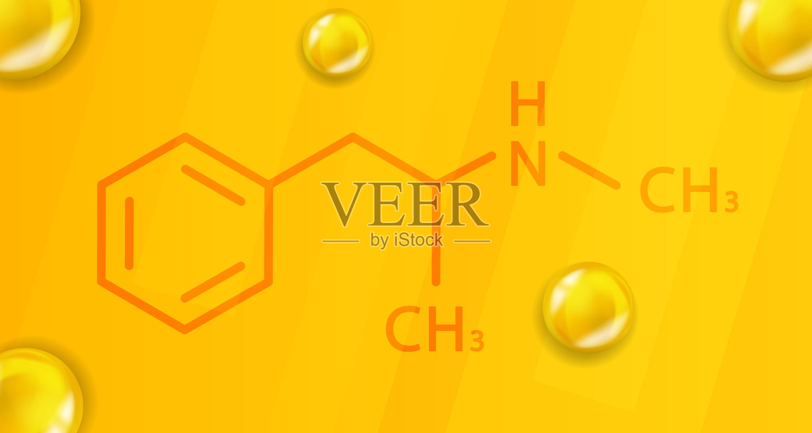 甲基苯丙胺的化学公式。甲基安非他明3D逼真的化学分子结构插画图片素材