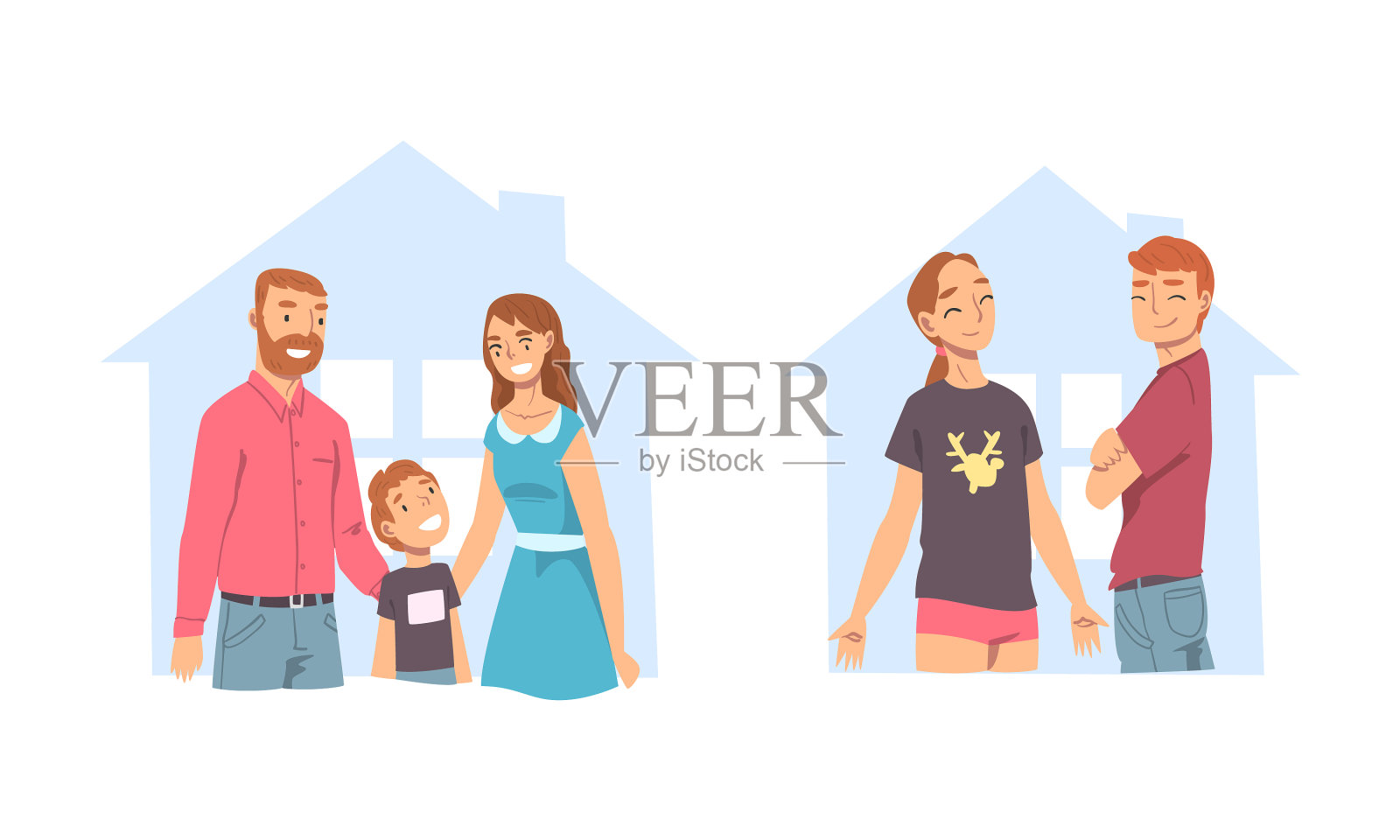 一群幸福的家庭在房子里的人设计元素图片