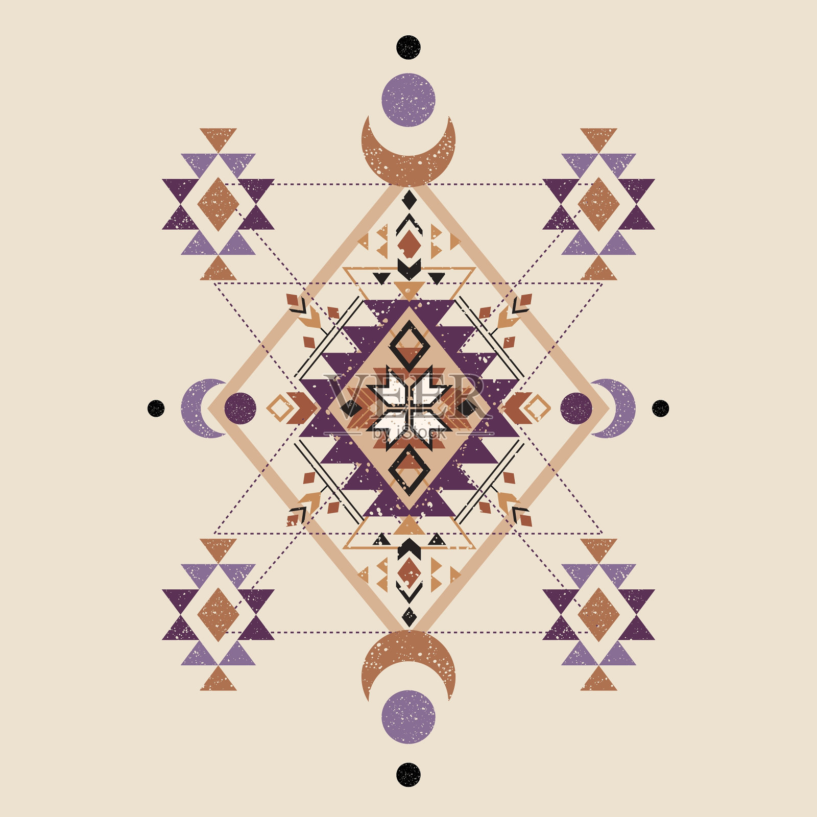 带有几何形状的部落彩色标志。插画图片素材