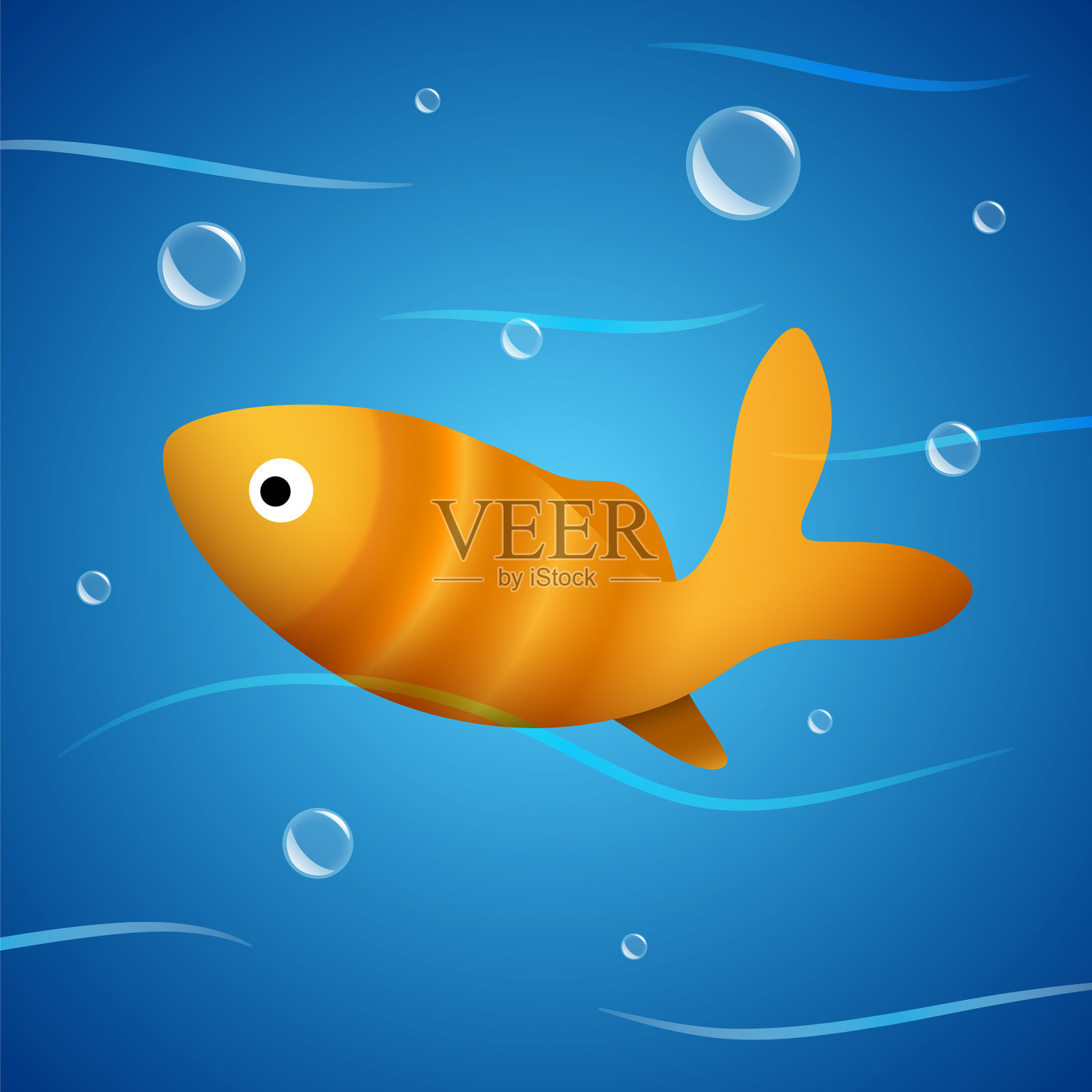 金鱼在蓝色的水里随着波浪游泳插画图片素材