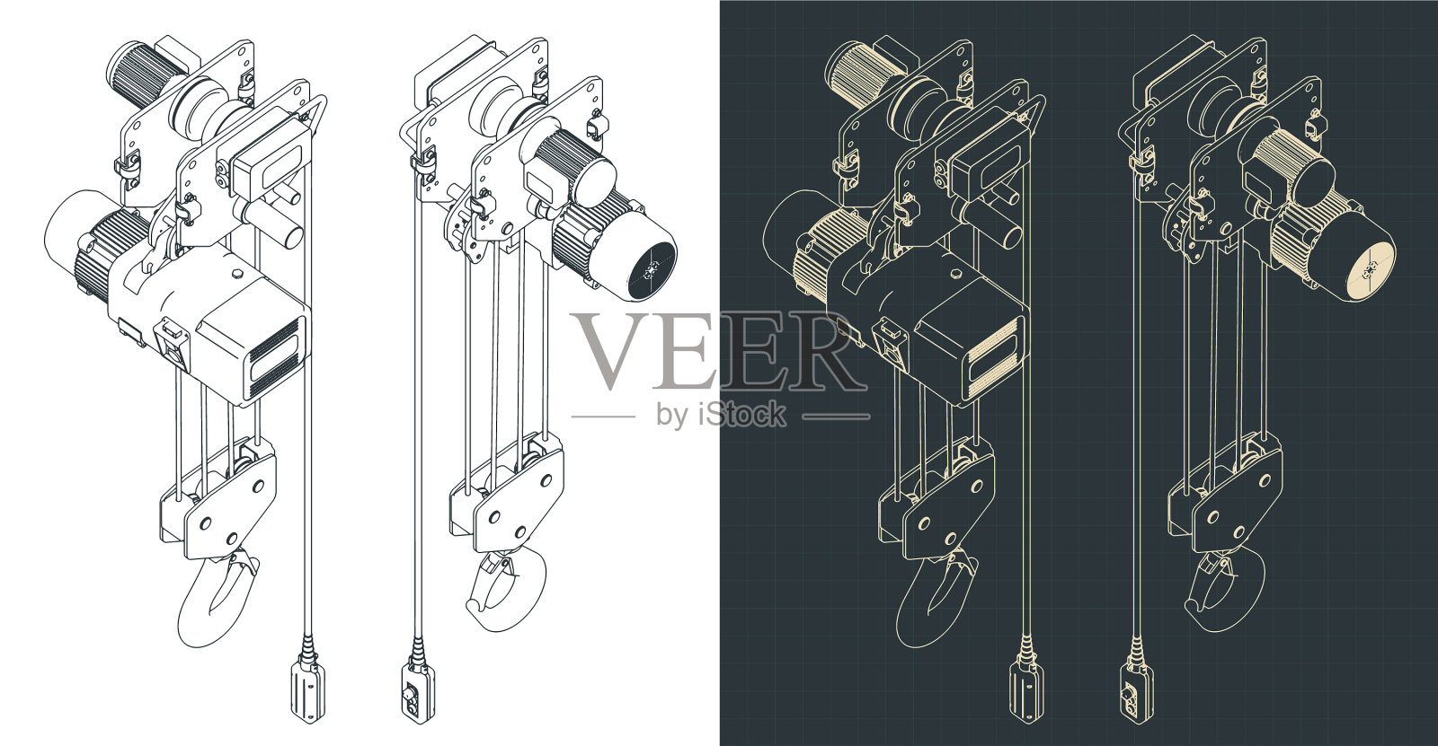 电动葫芦等距图纸插画图片素材