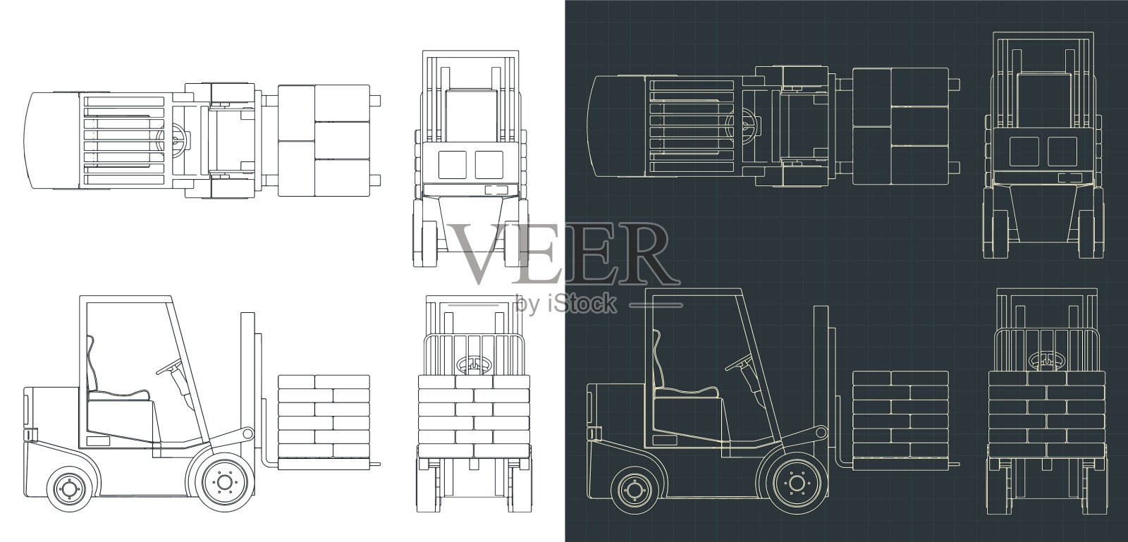 带货物的叉车图纸插画图片素材