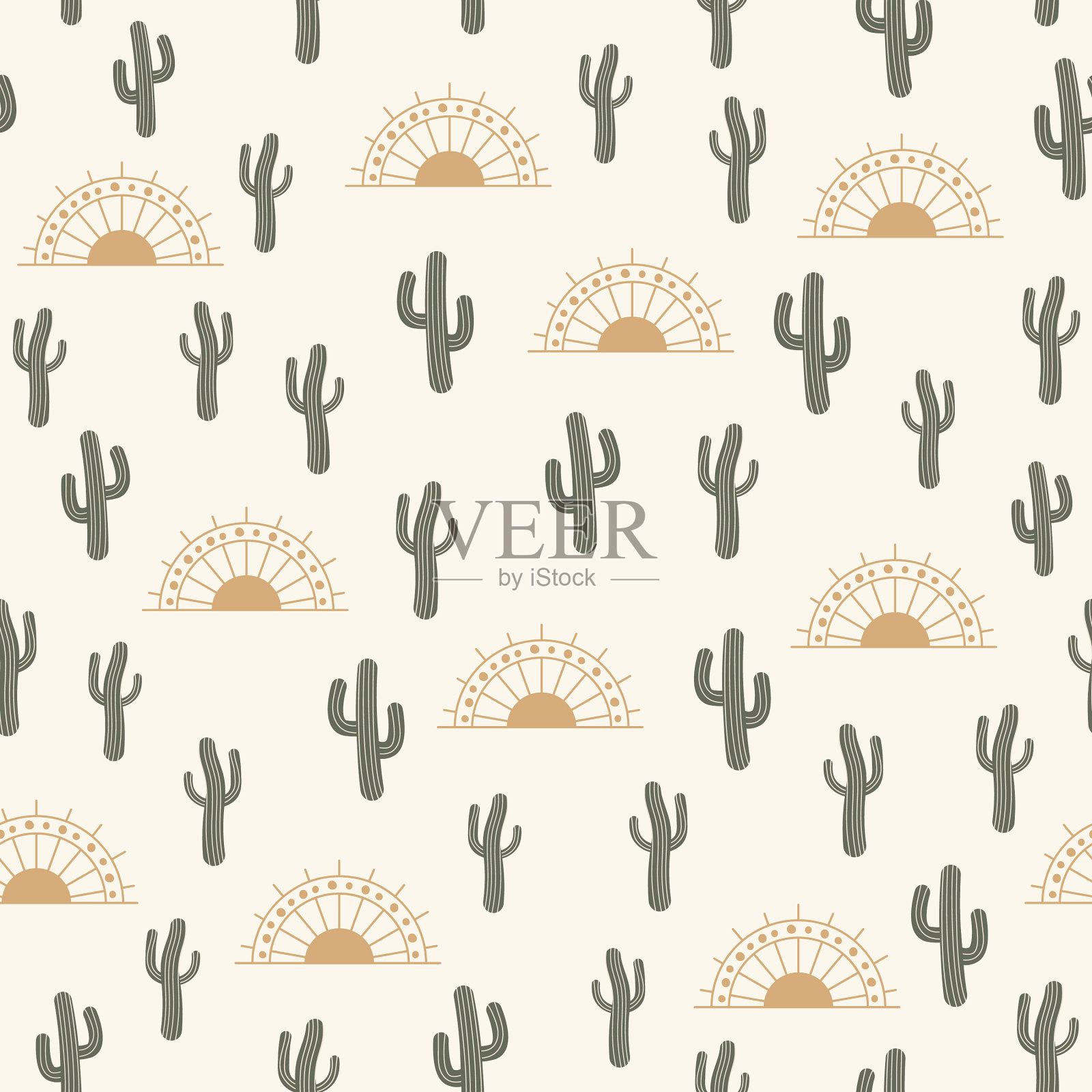 沙漠上的无缝图案夏季仙人掌插画图片素材