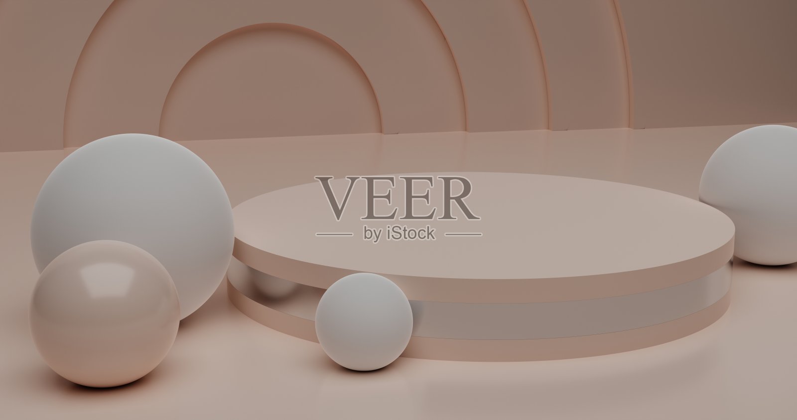 米色色调抽象的背景自然柔和的颜色。圆筒的最小基座。有几何形状的场景一个空的陈列柜，展示一种化妆品。三维渲染照片摄影图片