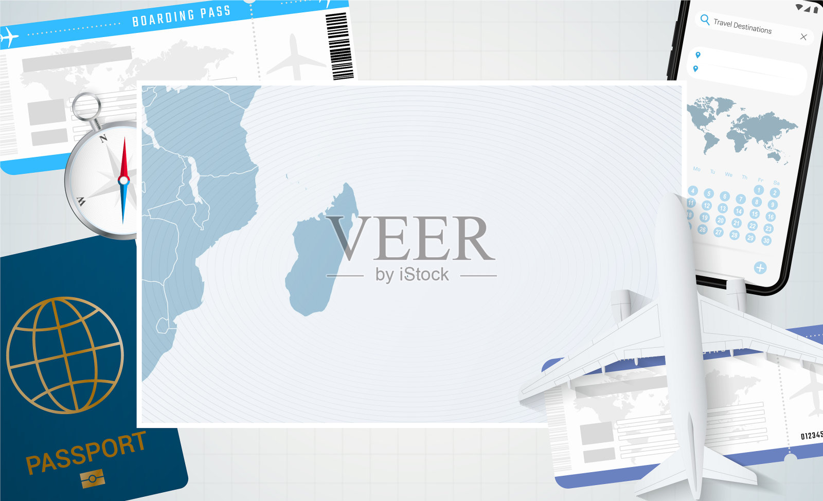带毛里求斯地图的毛里求斯之旅插画图片素材