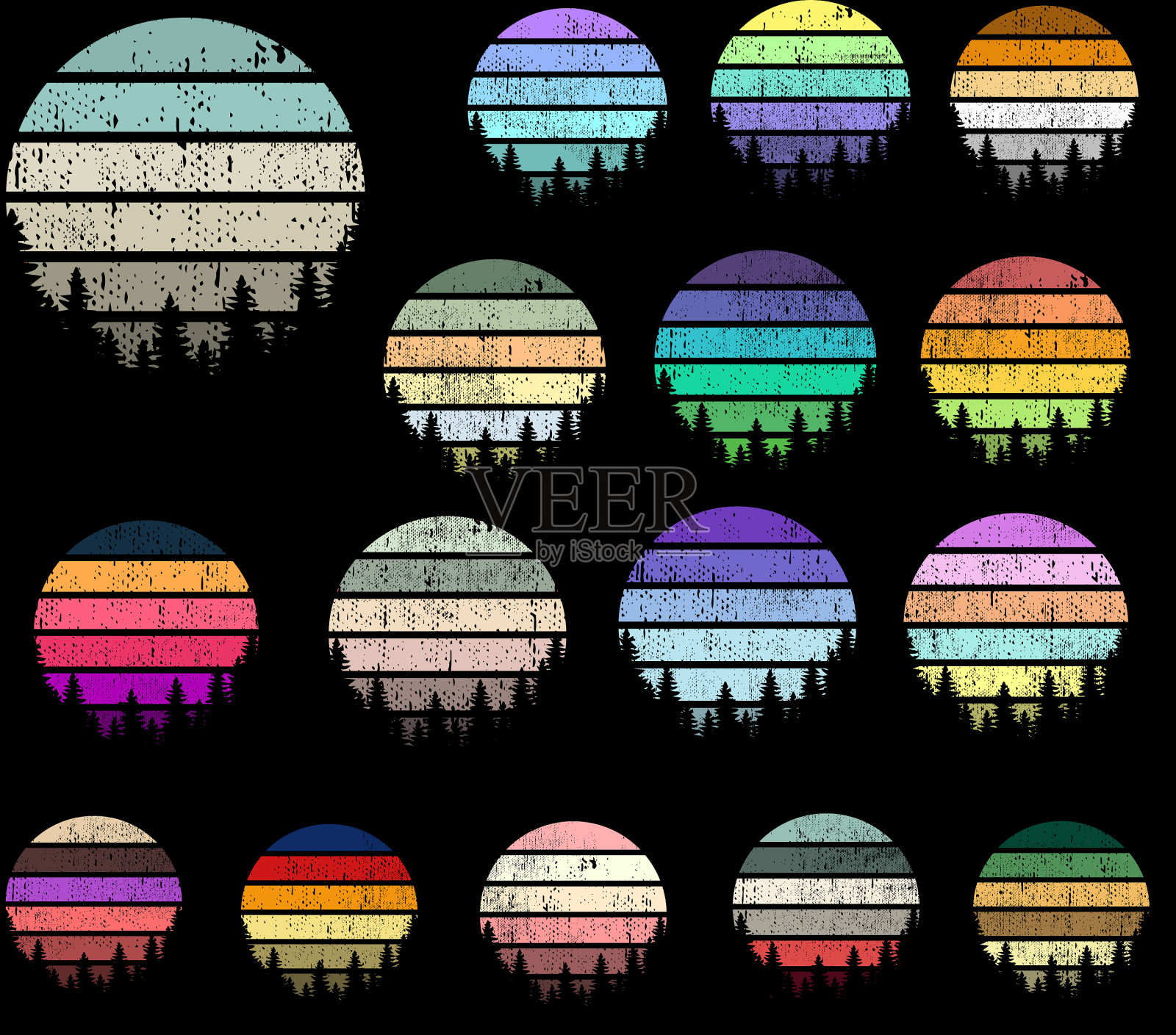 复古复古夕阳升华树背景插画图片素材