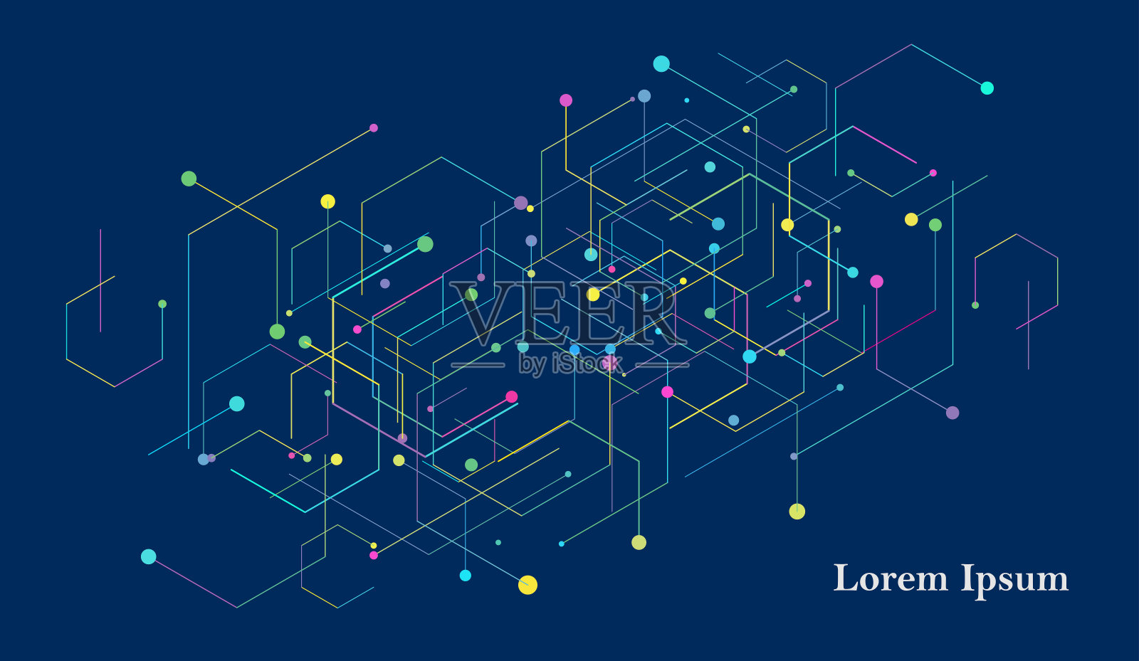 抽象蓝黄六边形，网络图像，几何海军蓝背景，科学技术，医学概念插画图片素材