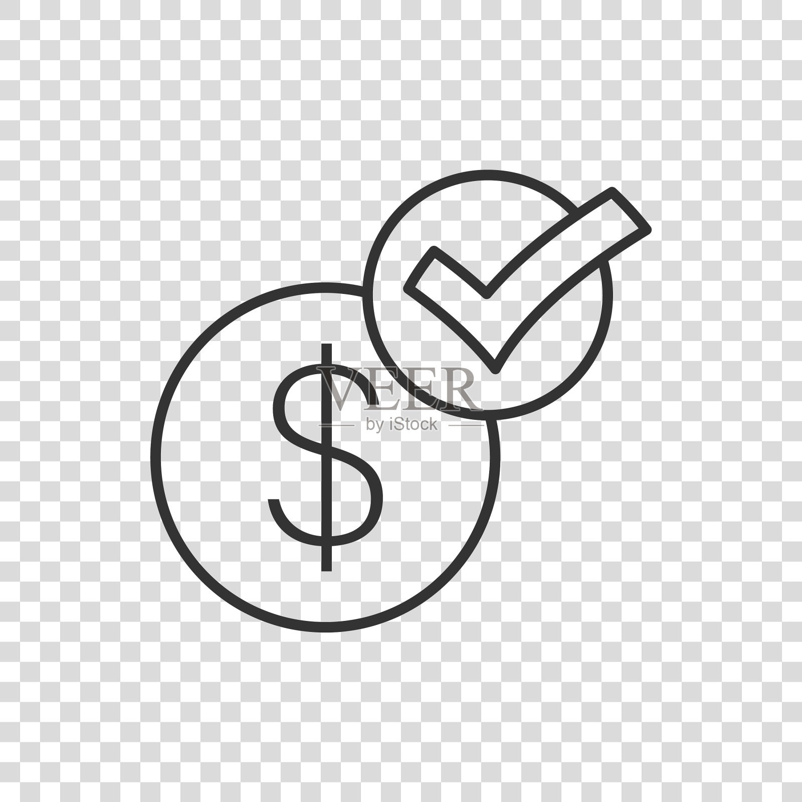 硬币检查标志图标在扁平风格的钱批准图标素材