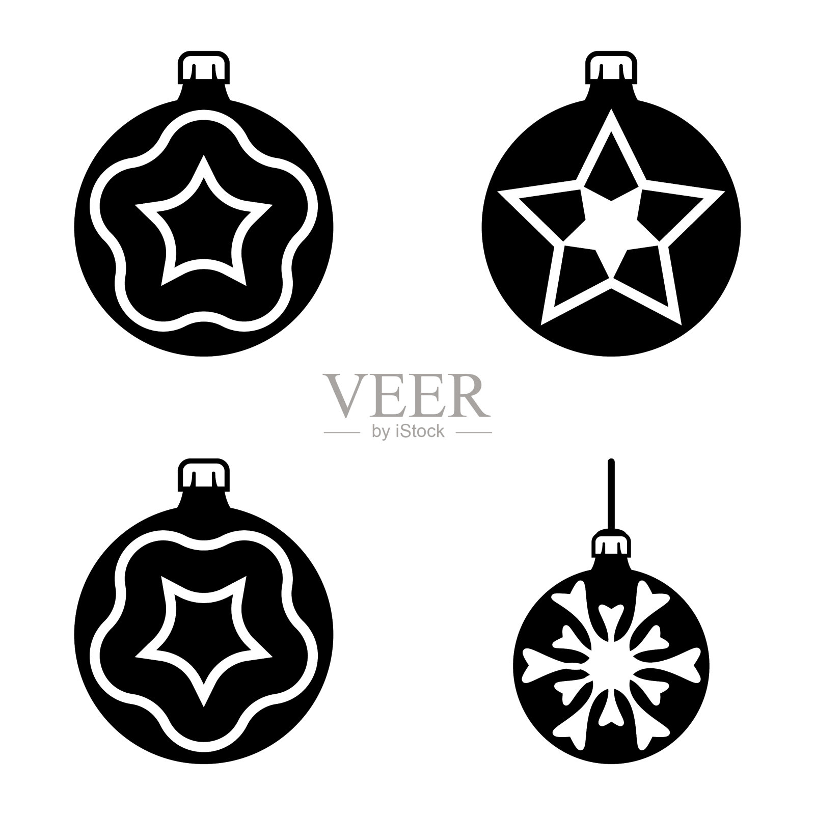 雪花平面图标设置在白色孤立图标素材