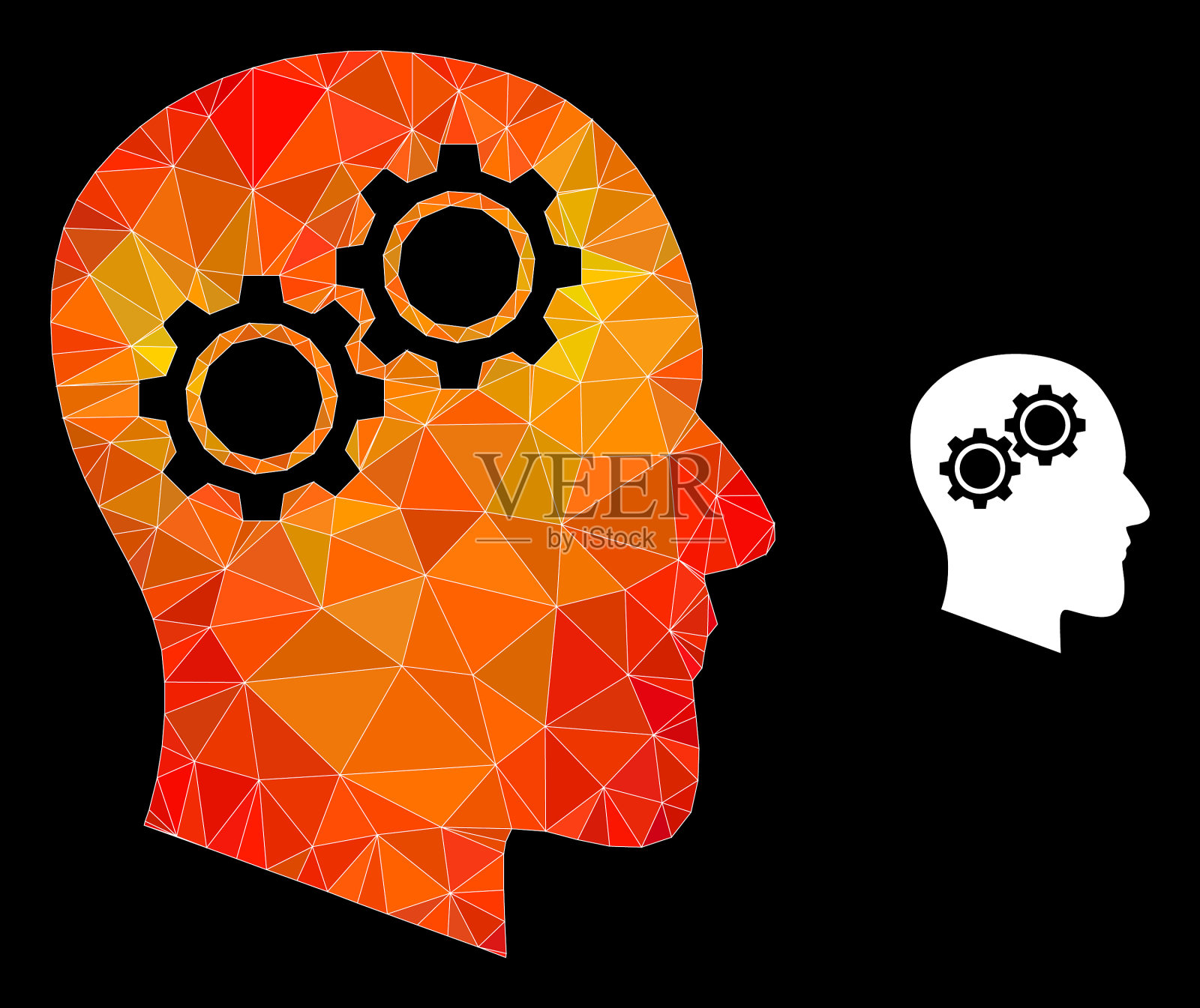 多边形头部齿轮图标与火插画图片素材