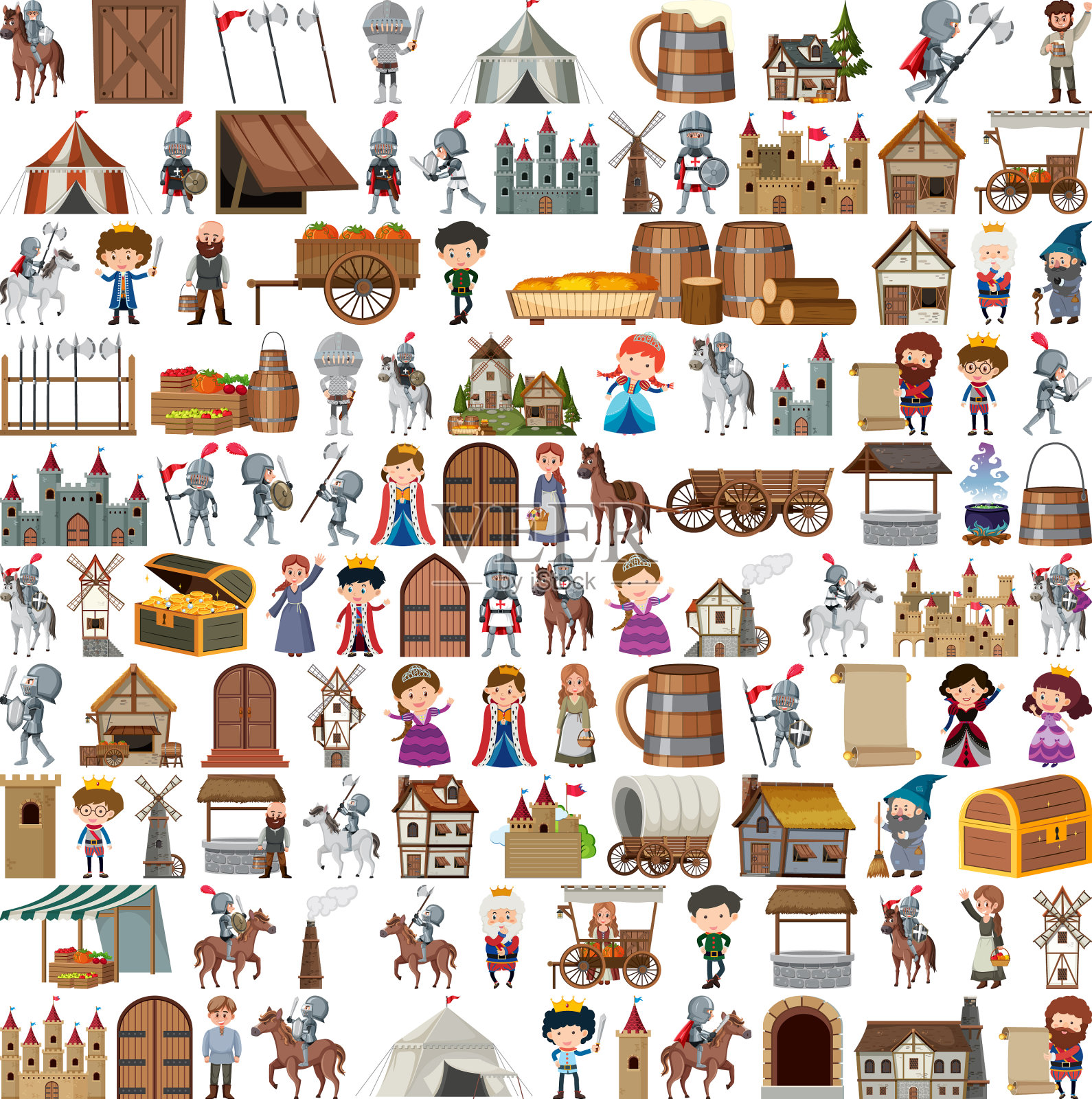中世纪人物建筑插画图片素材