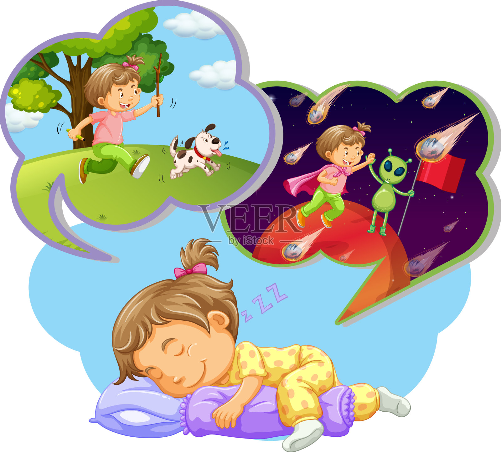女孩睡觉，梦见玩耍设计元素图片