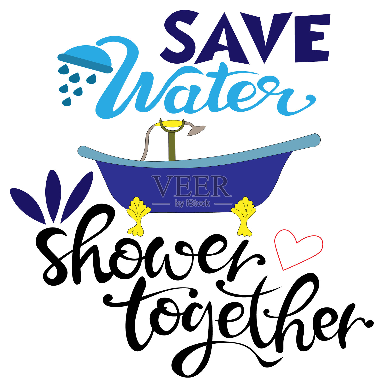 节约用水一起为淋浴题字插画图片素材