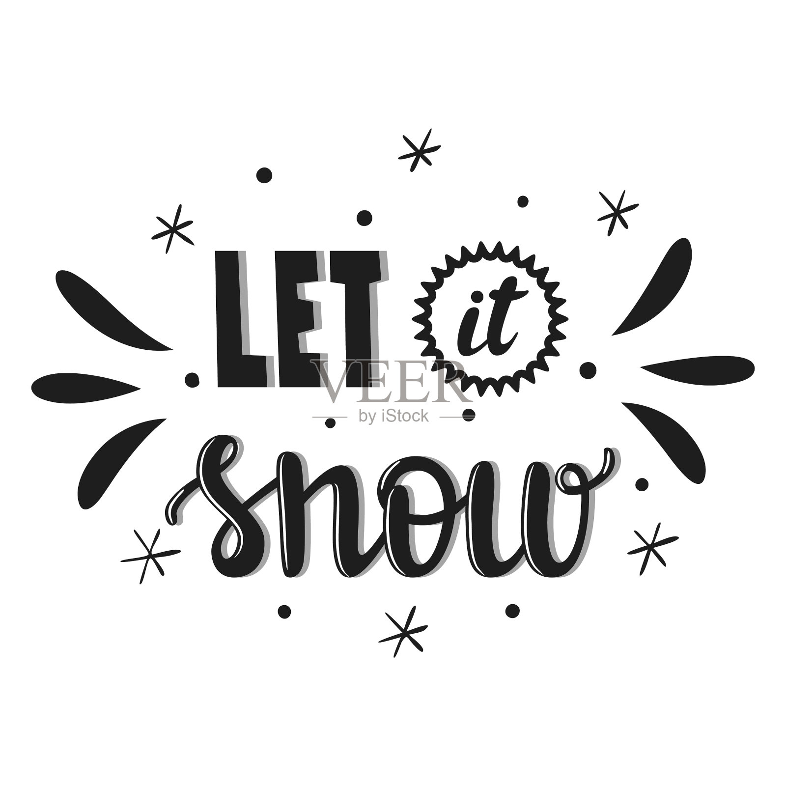 手写的字——让它下雪的字母和插画图片素材