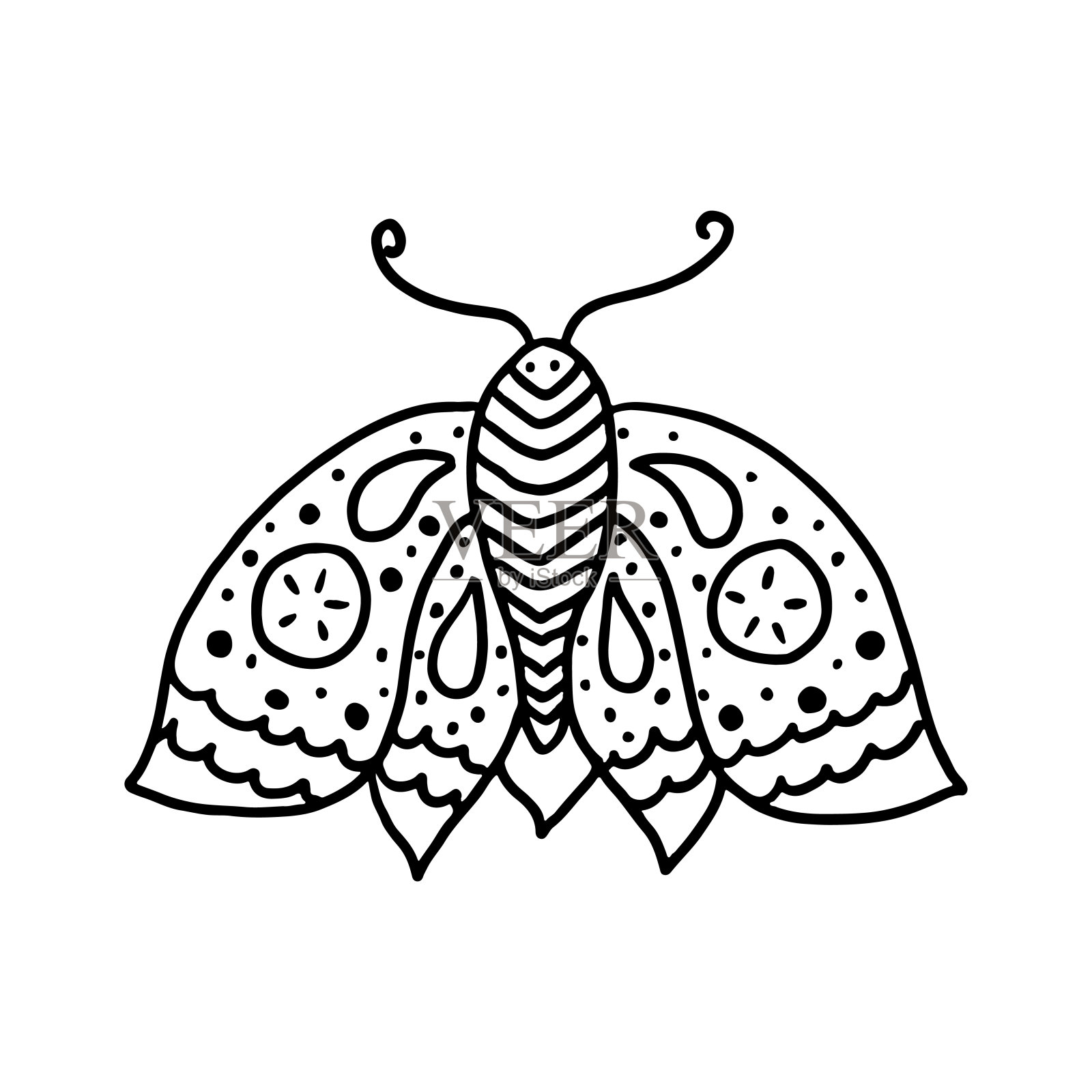 美丽的蝴蝶在涂鸦风格。手绘可爱飞蛾矢量插图。插画图片素材