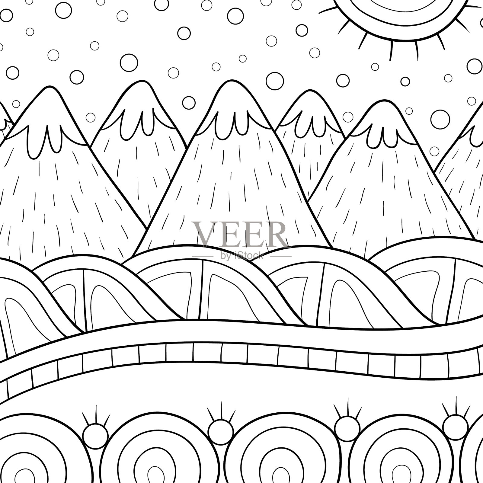 成人涂色书一页抽象山水插画图片素材