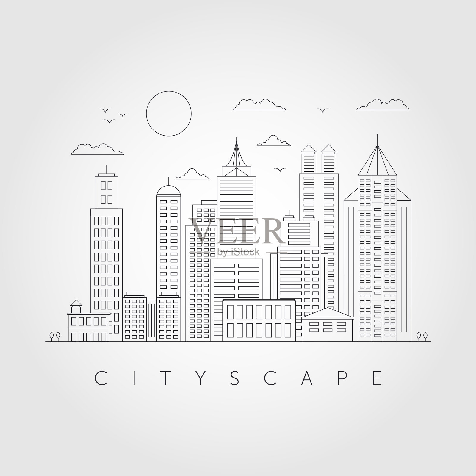 城市景观街道与汽车天际线城市插画图片素材