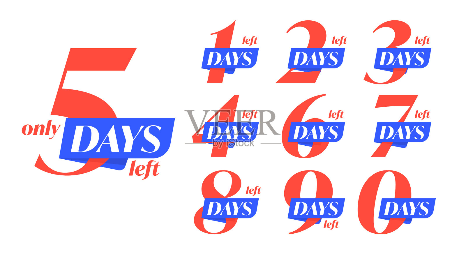 日左倒计时贴纸徽章隔离集插画图片素材