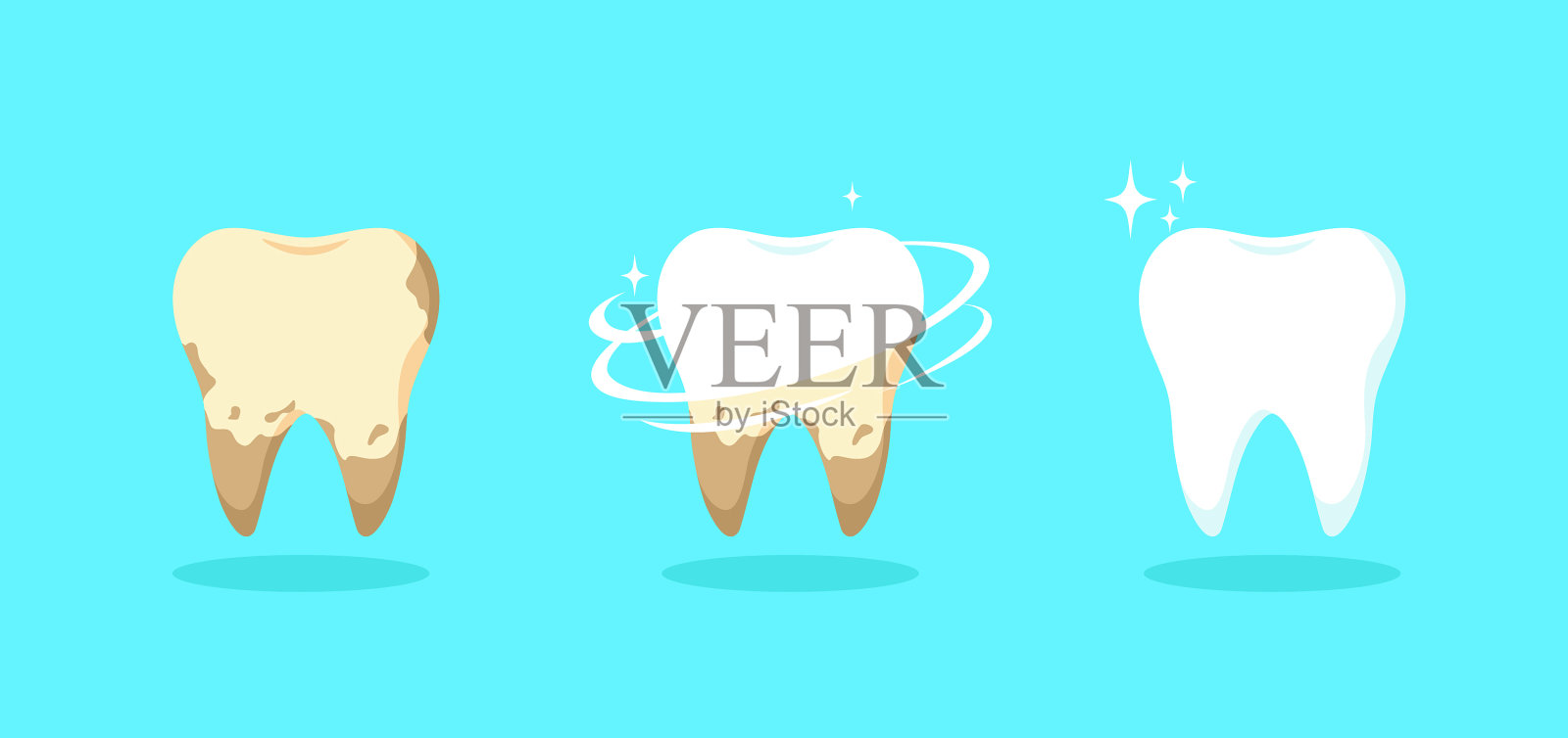 蓝色背景上的一组牙齿插画图片素材