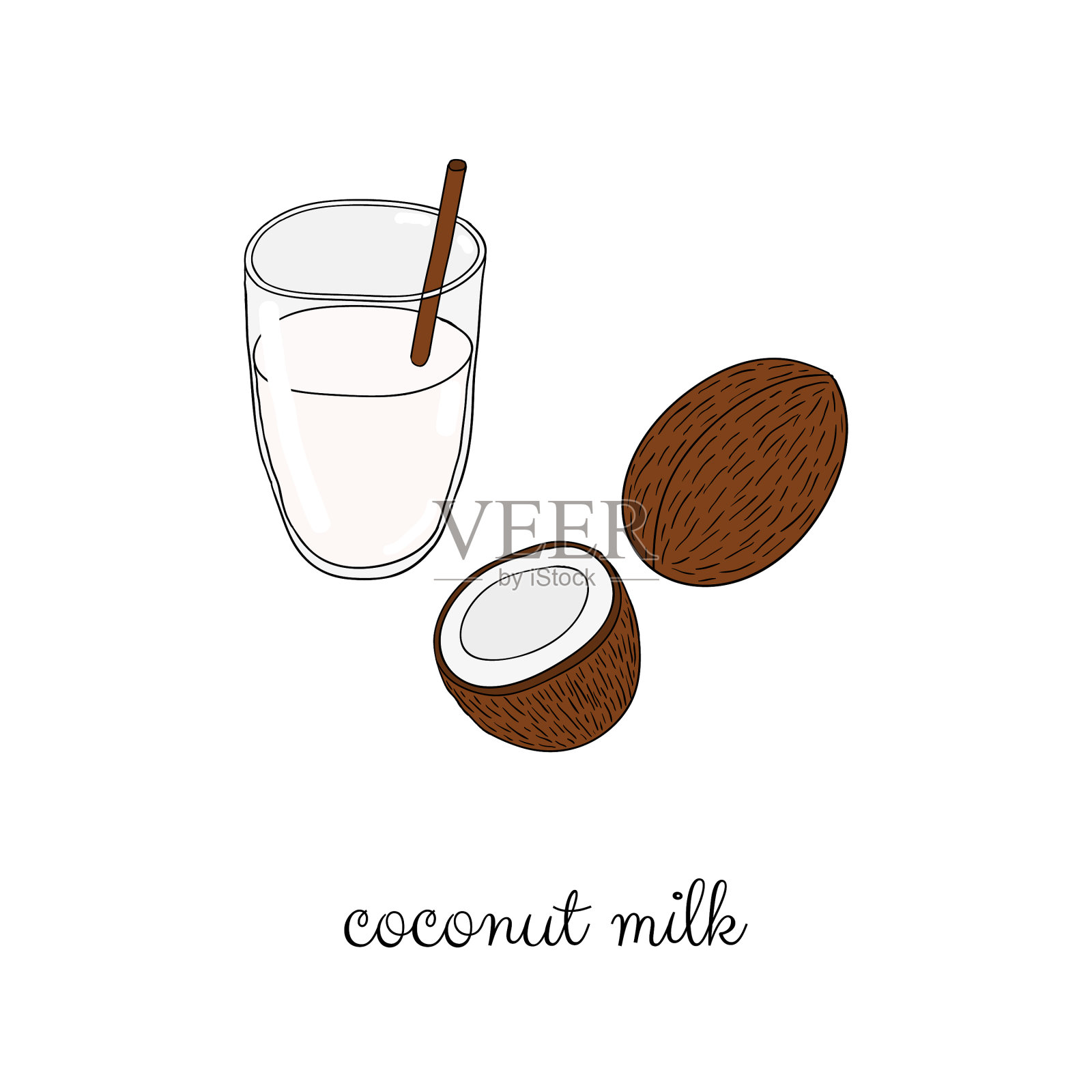 手绘椰奶插画图片素材
