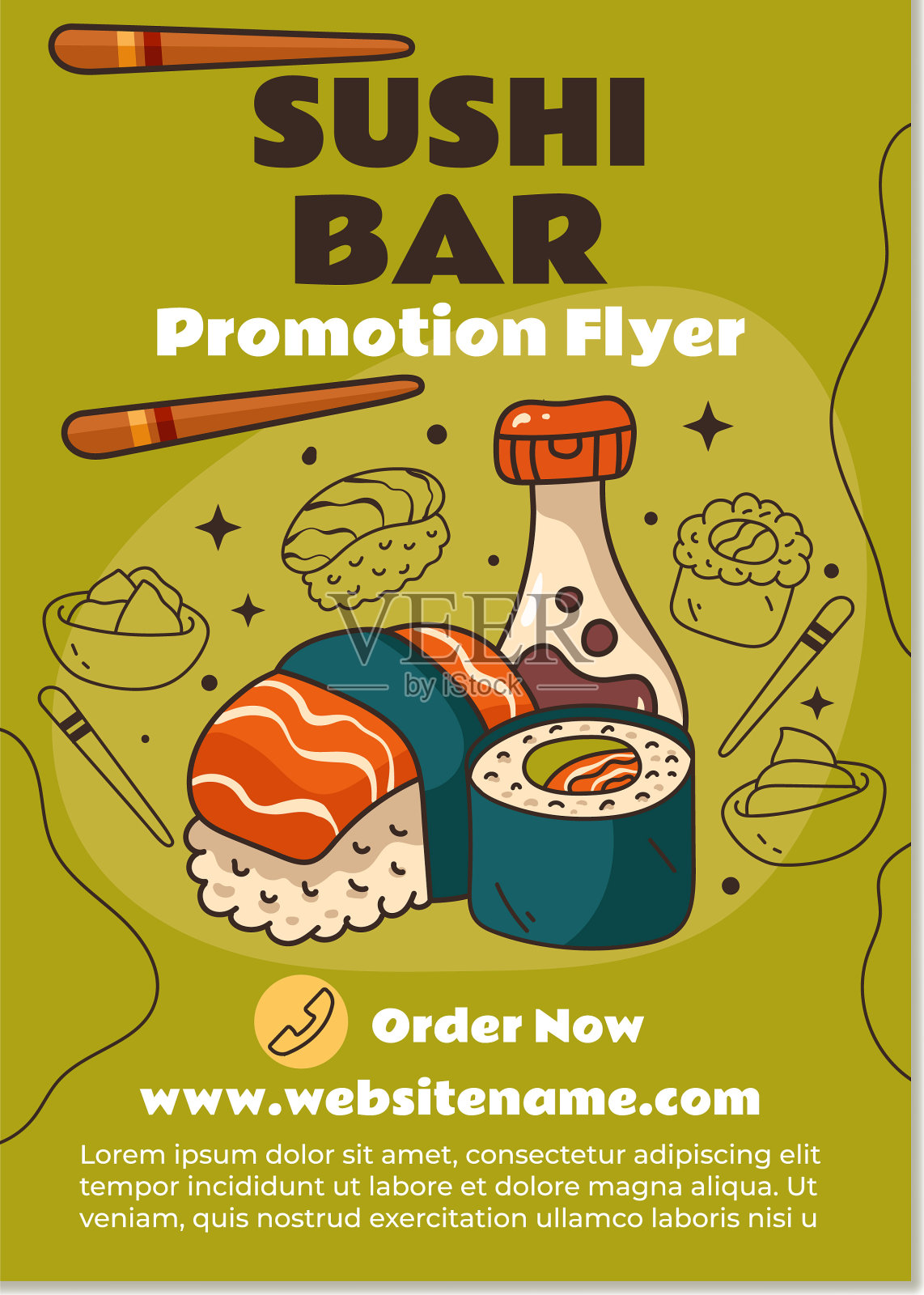 寿司吧亚洲食品宣传传单海报模板设计模板素材
