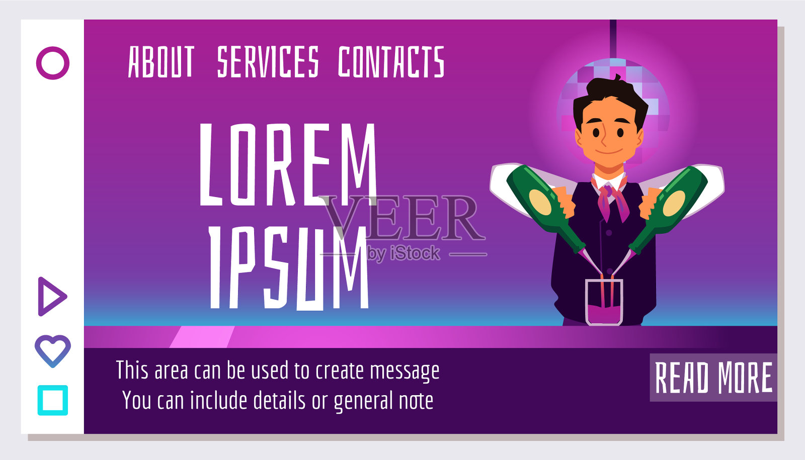 酒吧或酒吧网站横幅与调酒师或插画图片素材