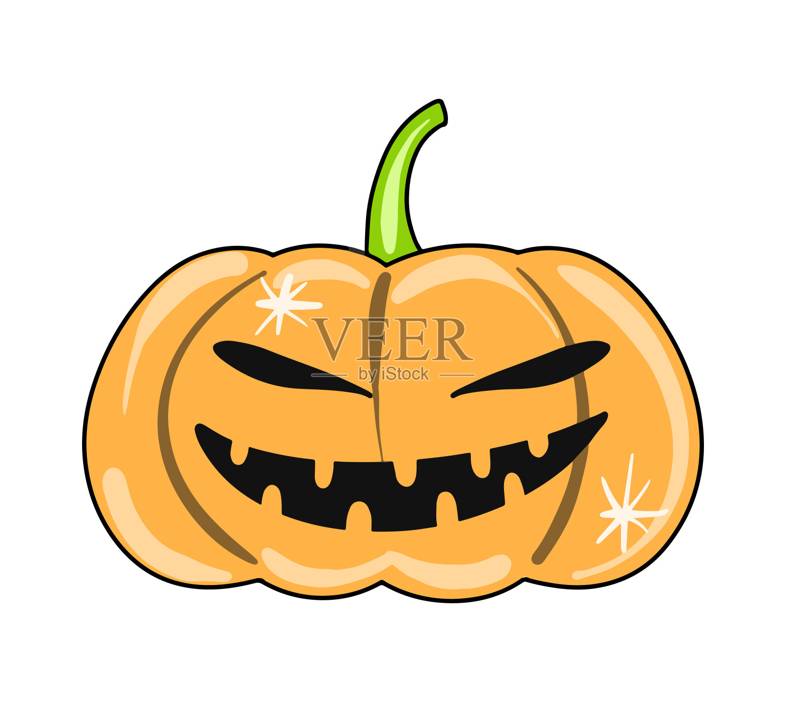 矢量可爱可怕的万圣节南瓜橙色图标绘制在平面风格。设计元素图片