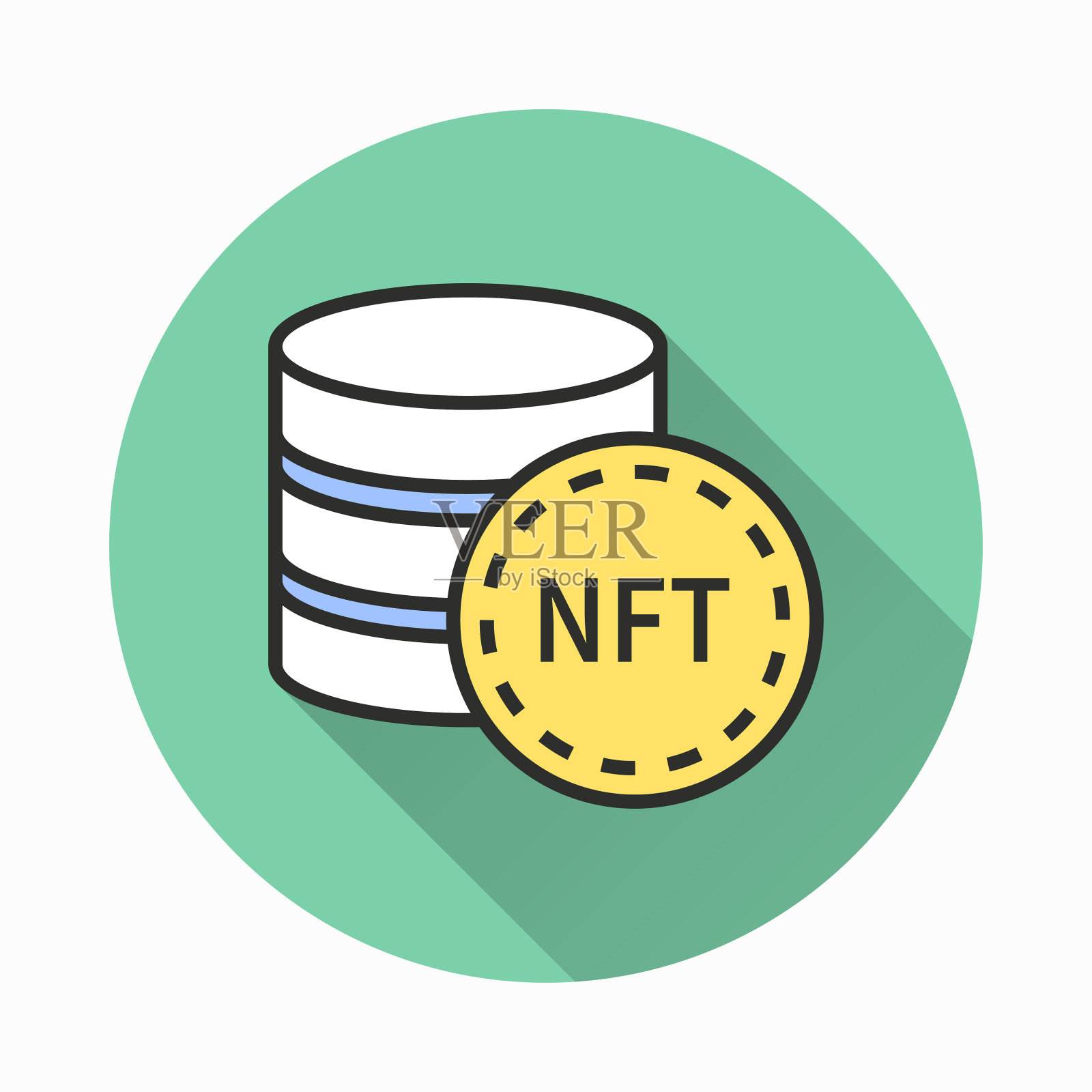 NFT硬币图标与长阴影的图形和网页设计。插画图片素材