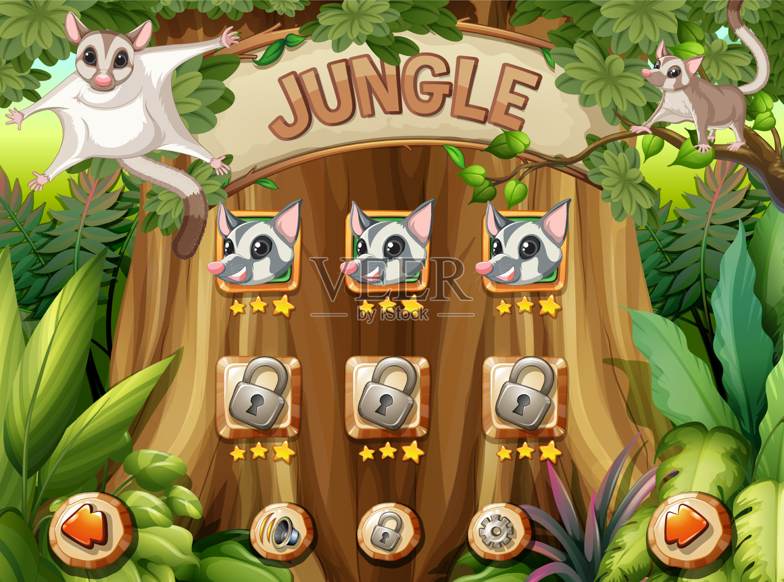 游戏模板与糖滑翔机在丛林插画图片素材