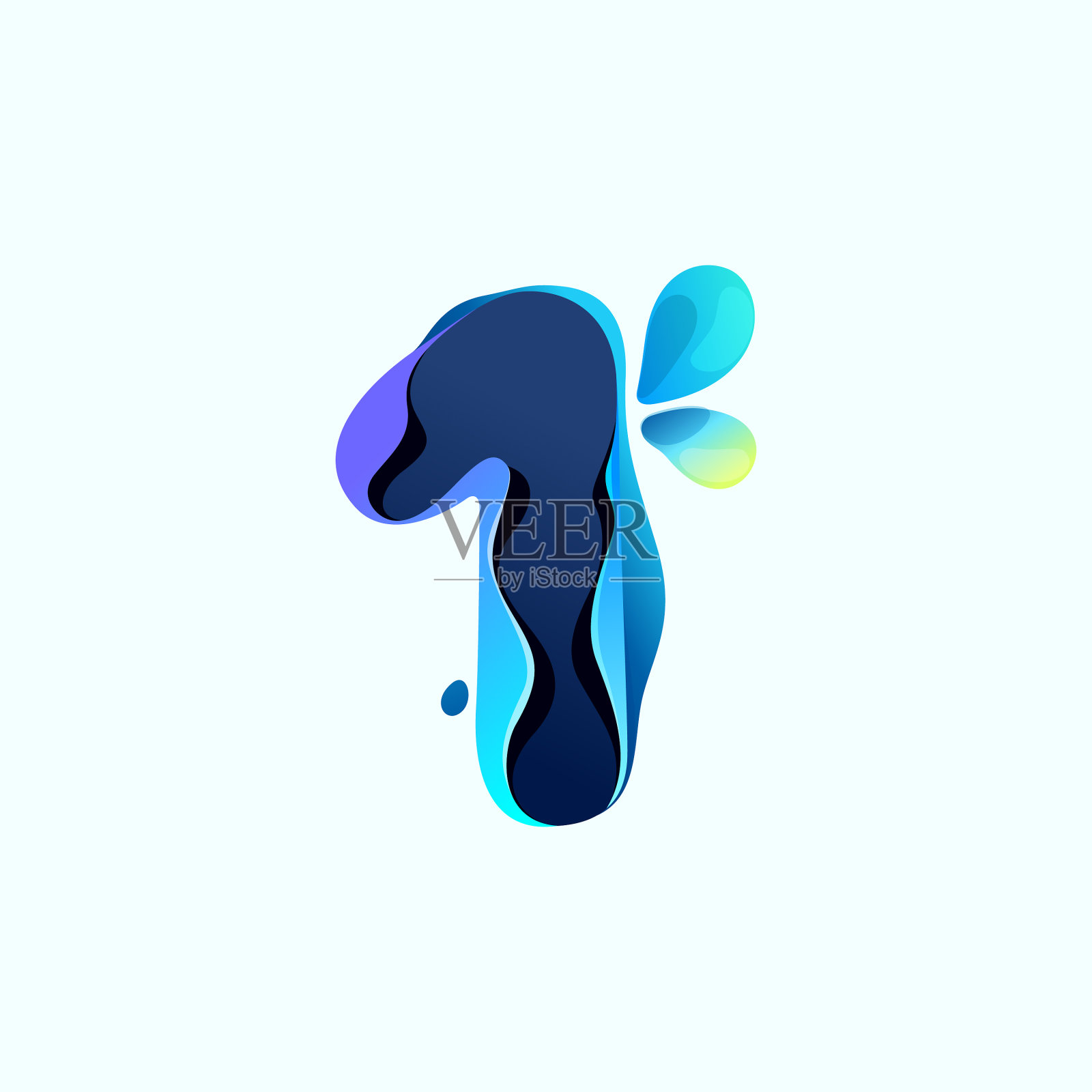 第一个标志与蓝色露珠全息投影插画图片素材