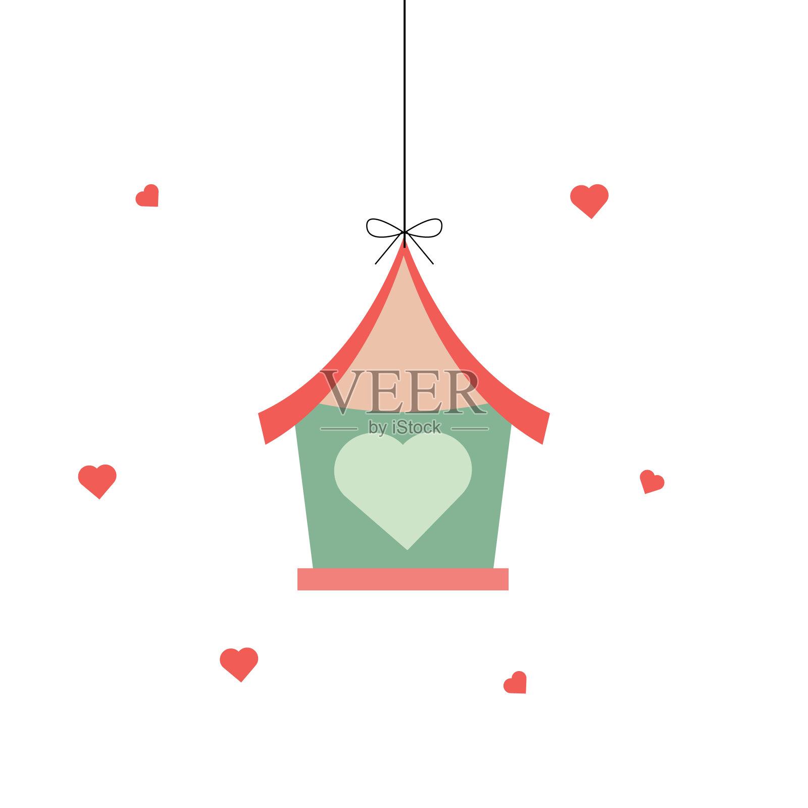 可爱的鸟屋，白色背景上有心形图案。设计元素图片