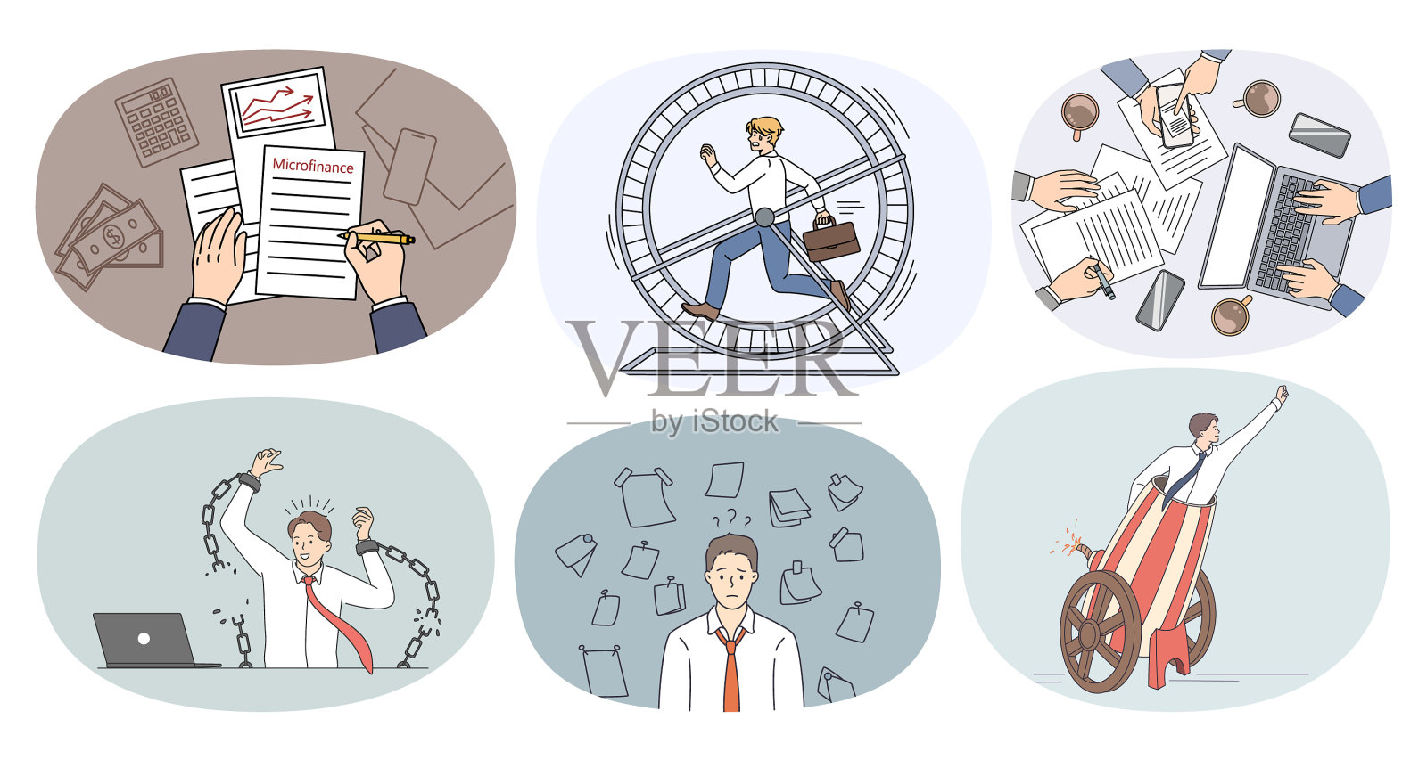 一群被工作压得喘不过气的男性员工设计元素图片