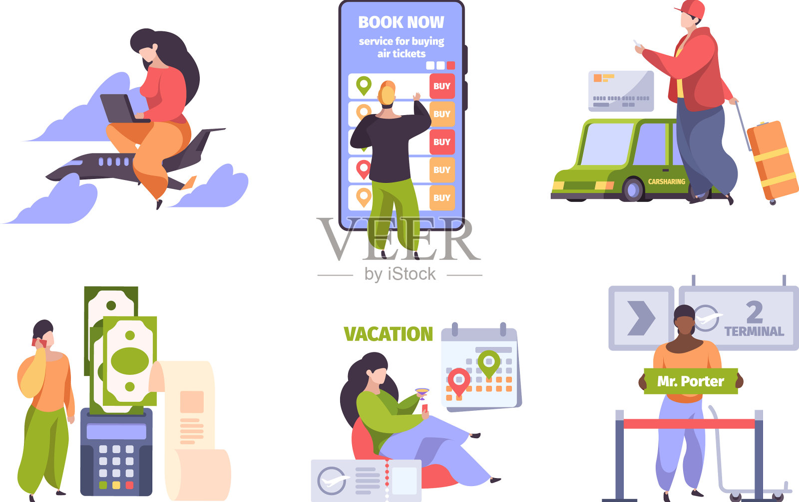 在线预订旅游概念场景用设计模板素材