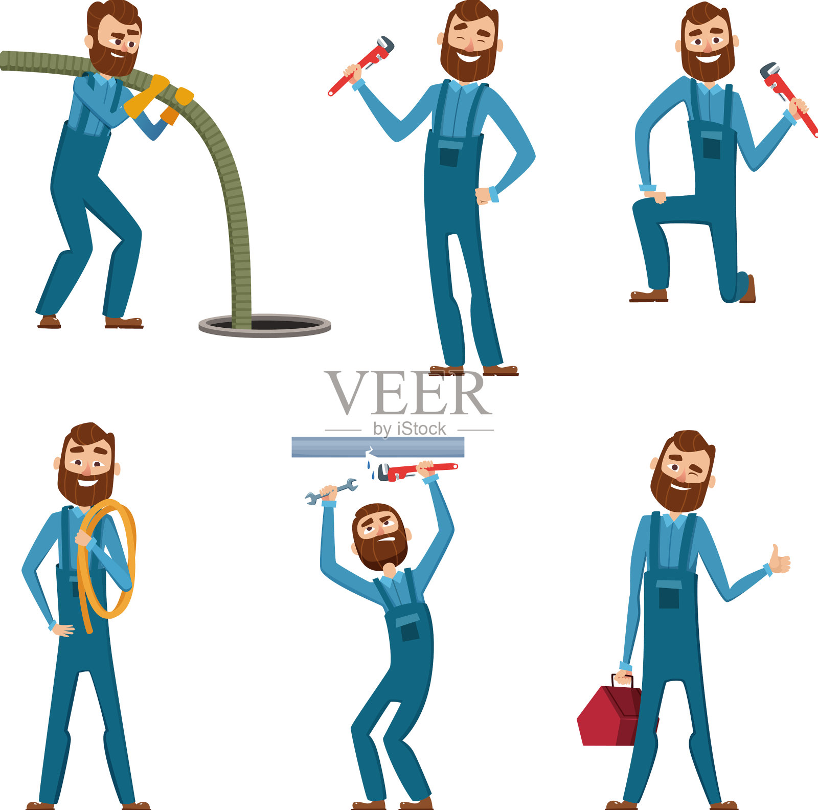 搞笑的修理工或水管工的性格插画图片素材