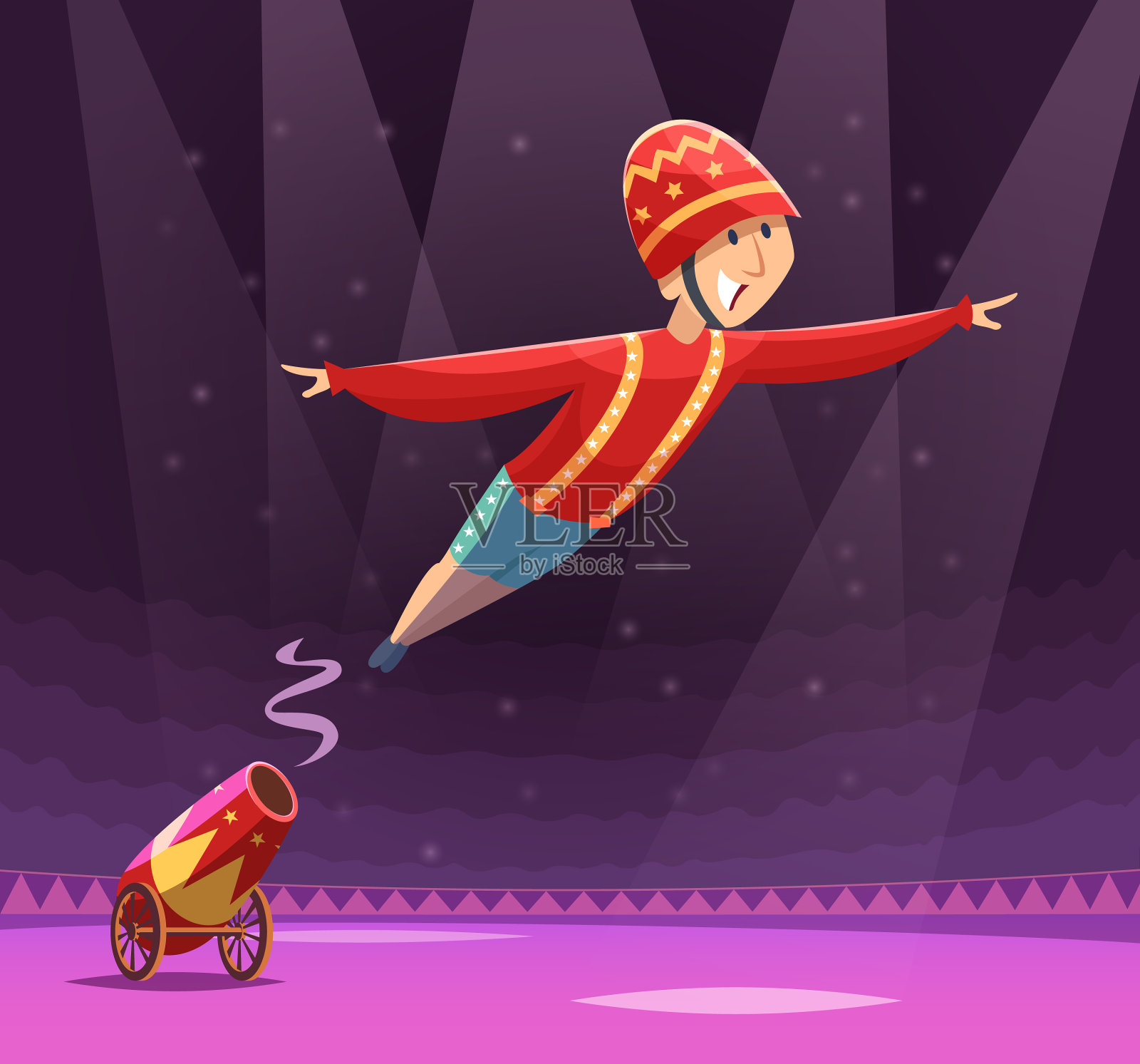 马戏团的大炮表演在马戏场上的射击插画图片素材