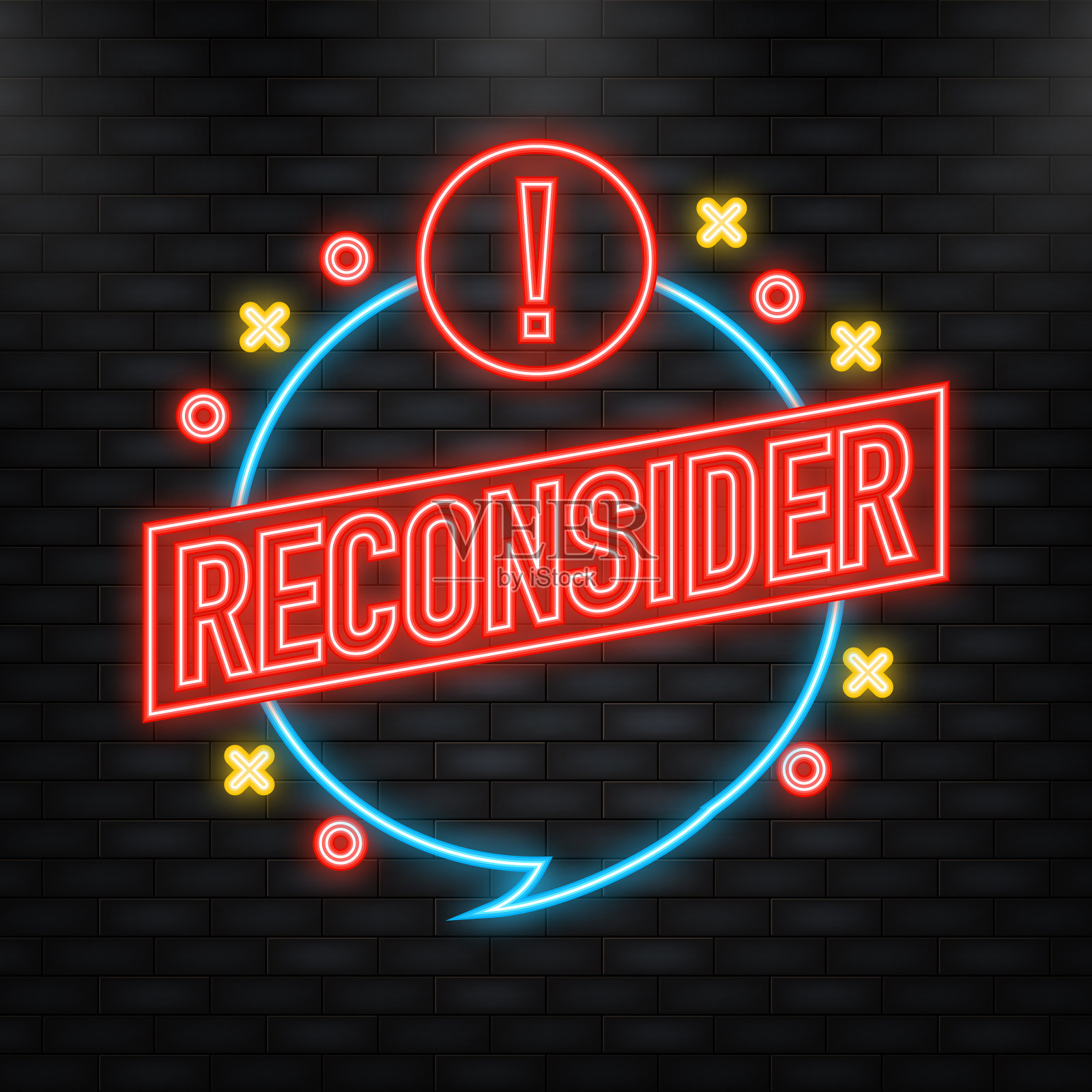 霓虹灯图标重新考虑红色横幅白色插画图片素材