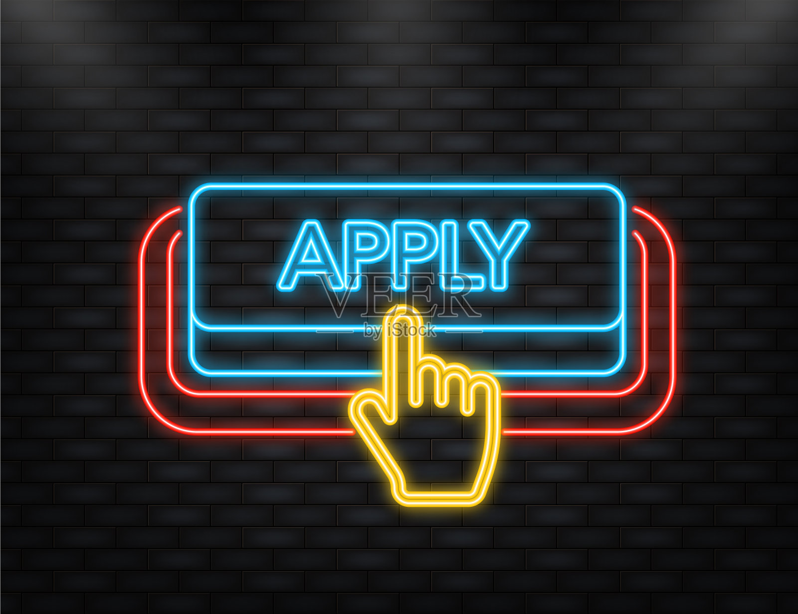 霓虹图标图标与蓝色应用3d按钮在白色插画图片素材