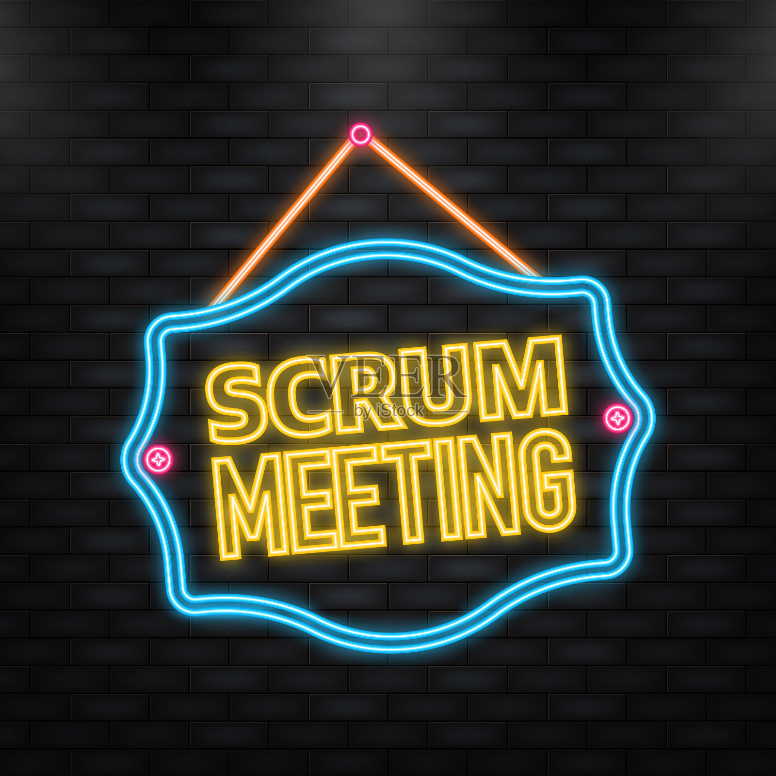 带有scrum会议项目的霓虹灯图标插画图片素材