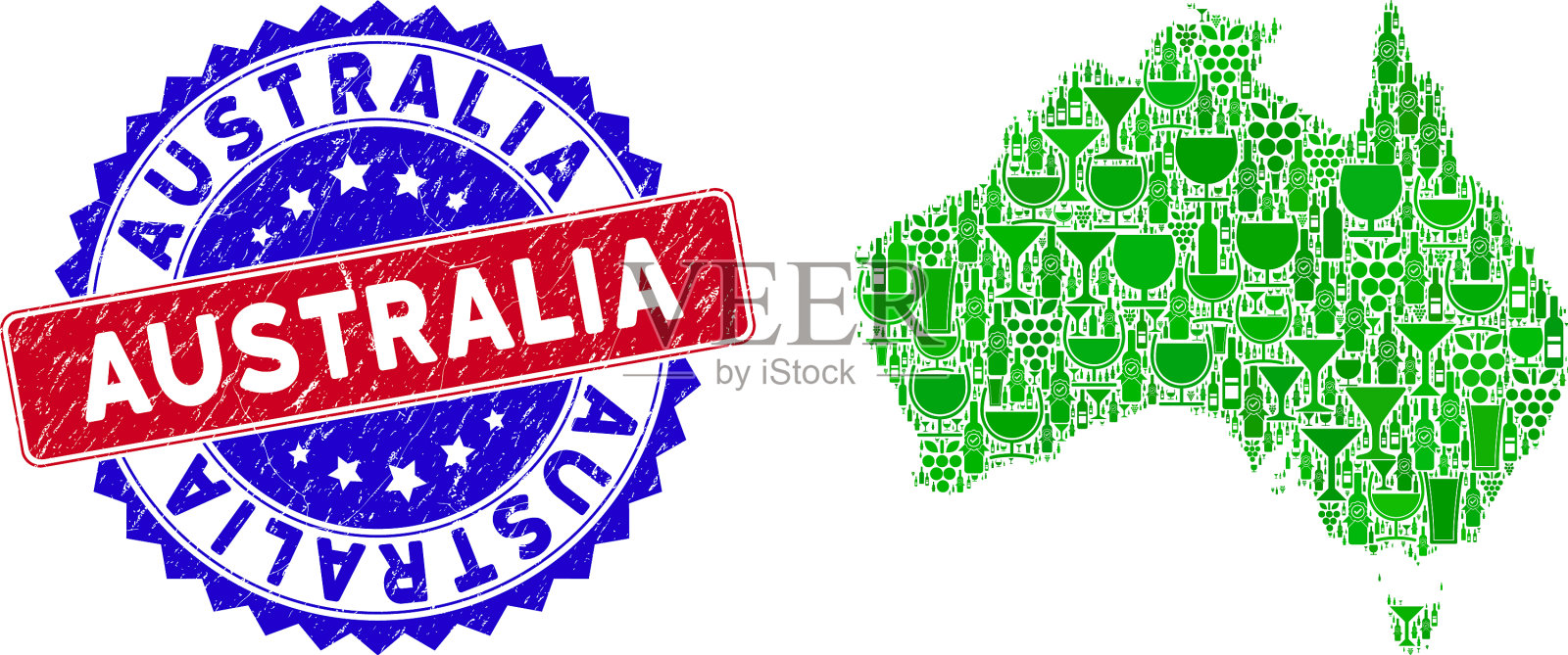 双色澳大利亚纹理橡皮图章插画图片素材