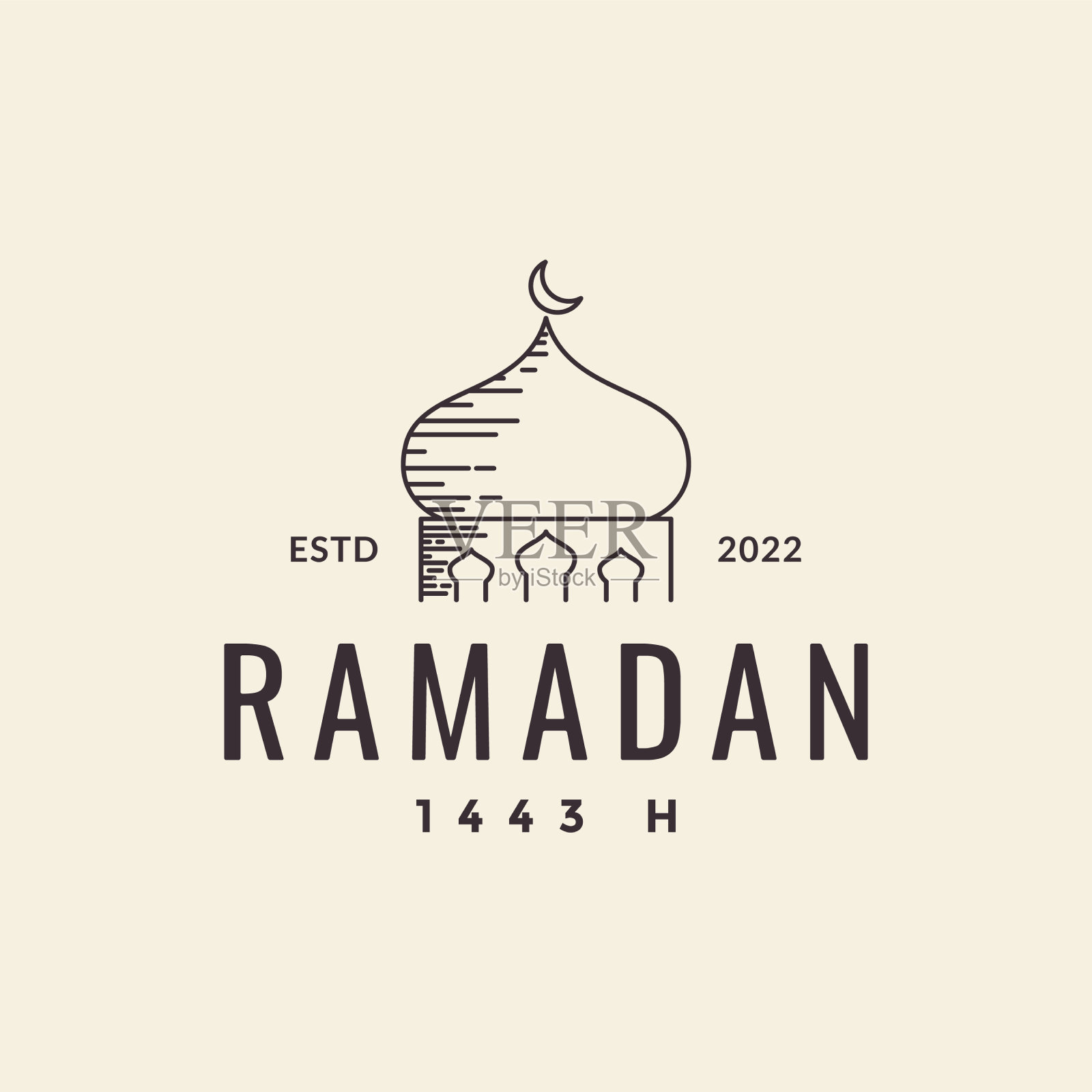 线条潮人圆顶清真寺斋月标志设计插画图片素材