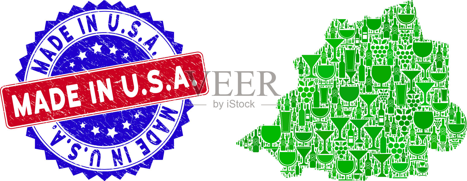 美国制造的双色纹理邮票和插画图片素材