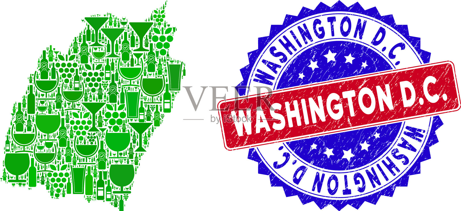 双色的华盛顿特区垃圾橡胶图章插画图片素材